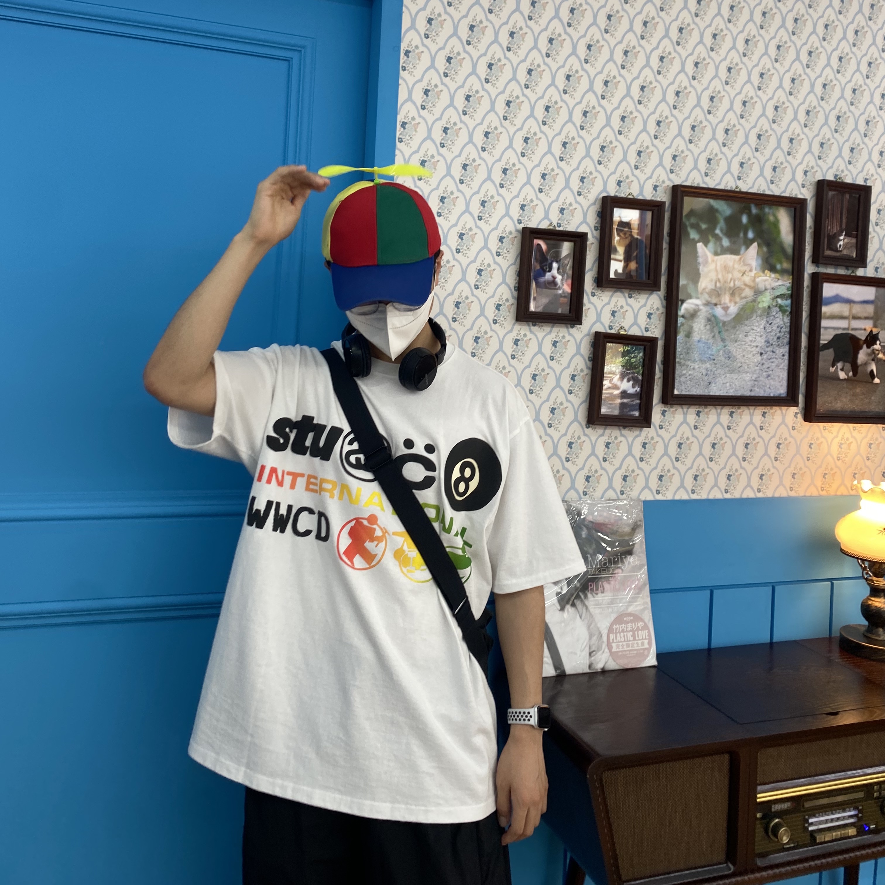 Stussy x Cactus Plant Flea Market International T-Shirt White 착용 스타일 - 1