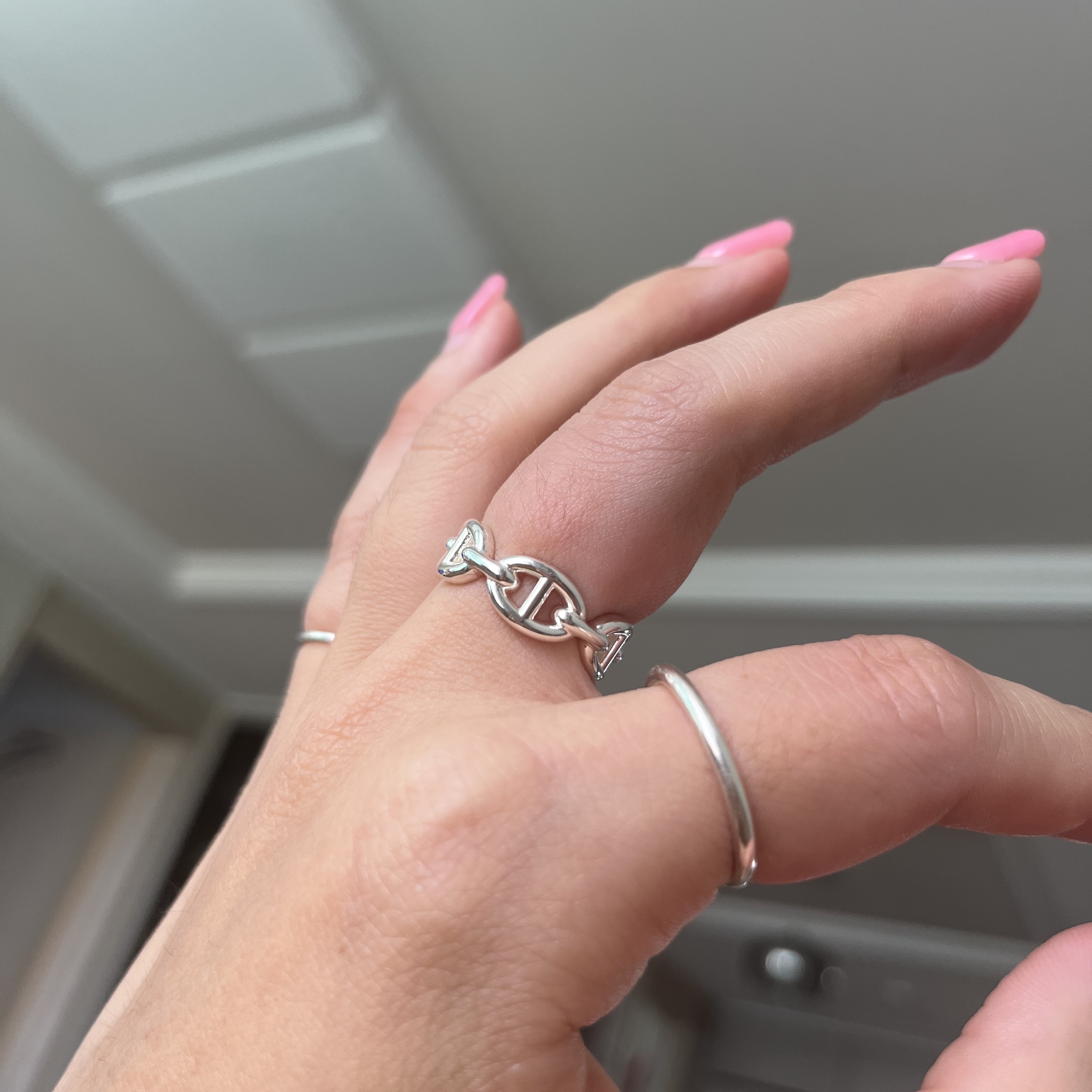 (W) Hermes Small Chaine D'Ancre Enchainee Ring Sterling Silver 착용 스타일