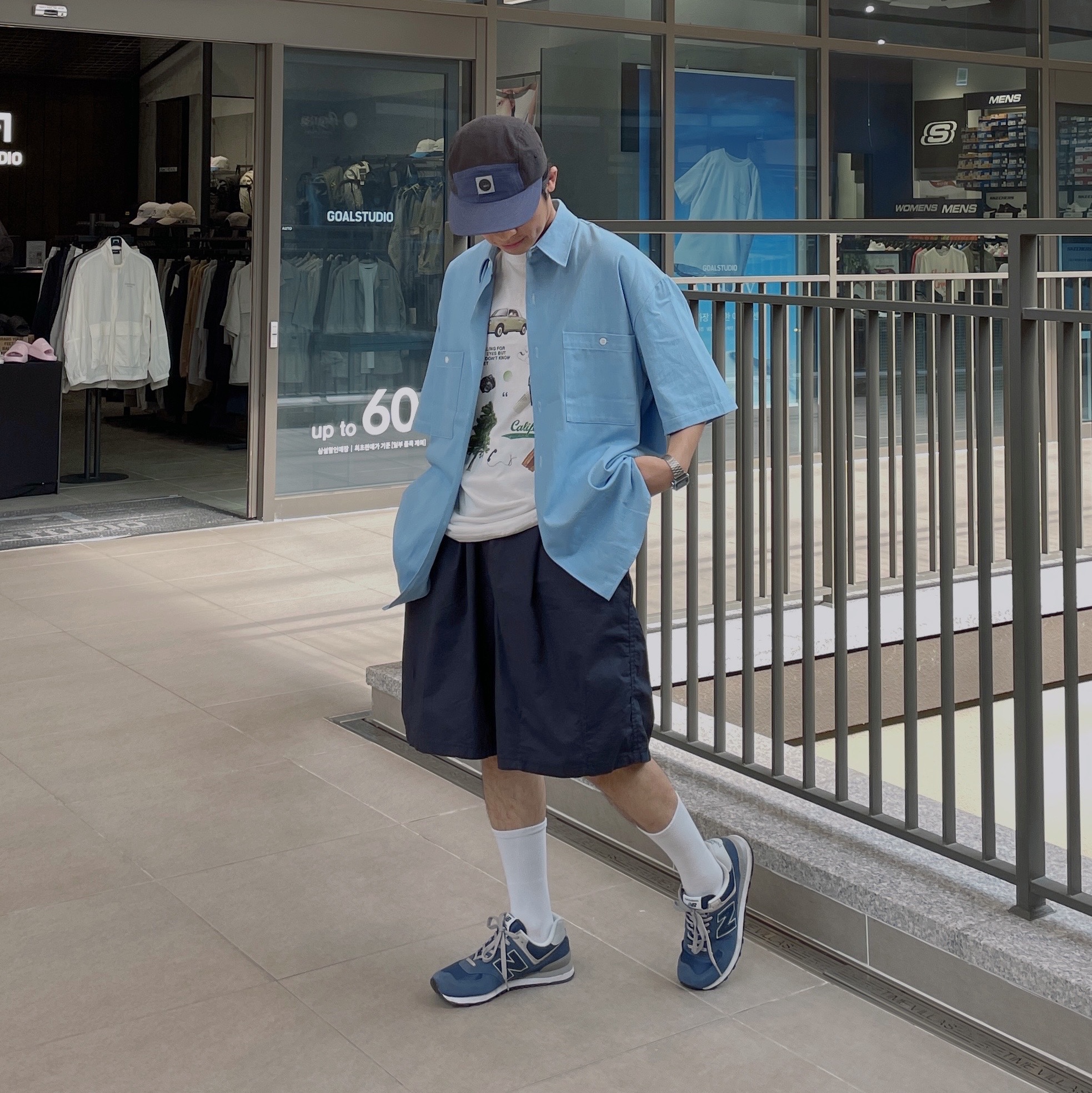 New Balance 574 Navy - D Standard 착용 스타일 - 1