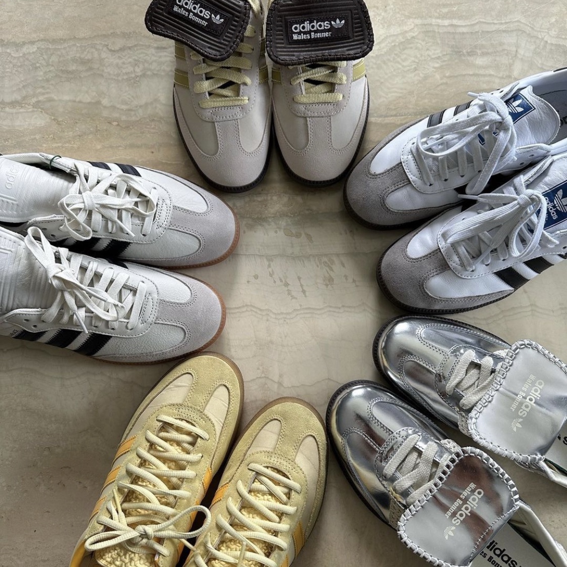 Adidas Samba OG Cloud White, Adidas x Wales Bonner Samba Silver Metallic 착용 스타일
