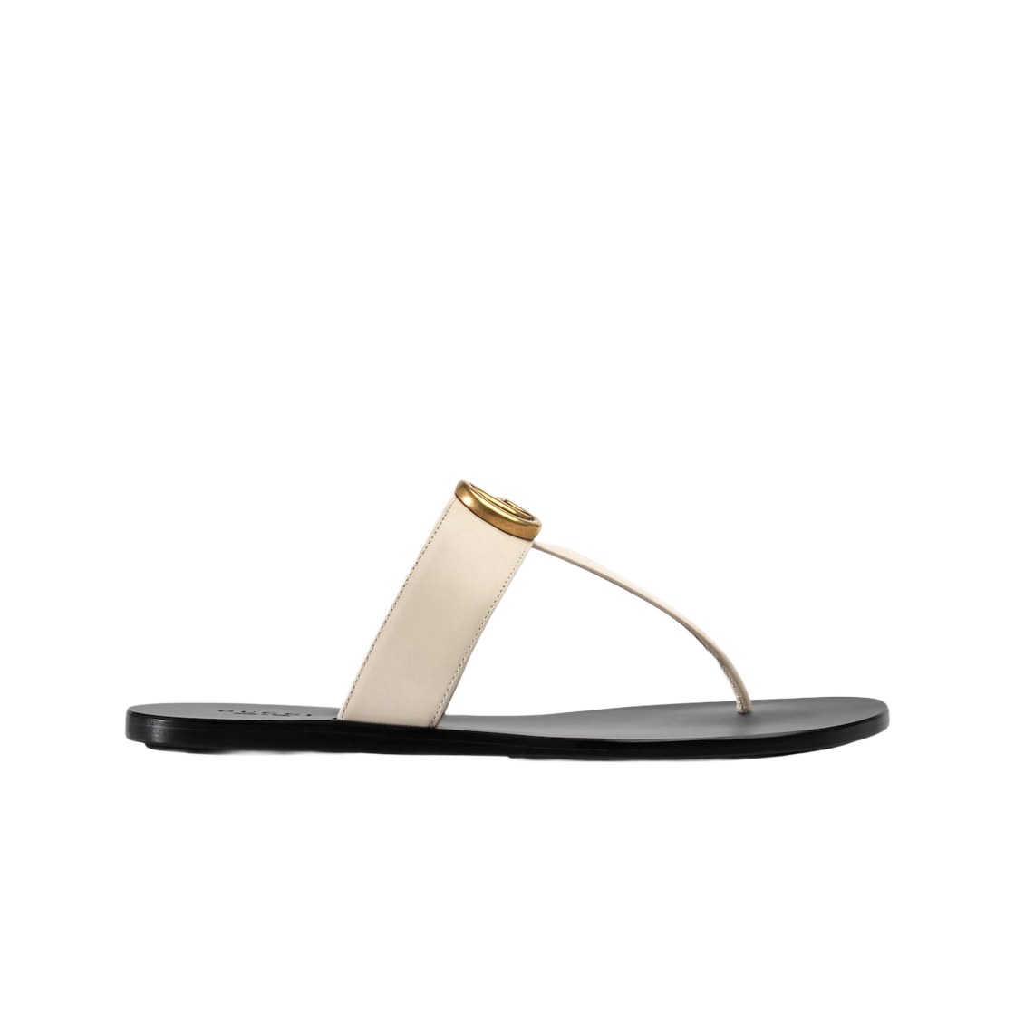 497444-A3N00-9022 (W) Gucci Leather Thong Sandal with Double G White Leather