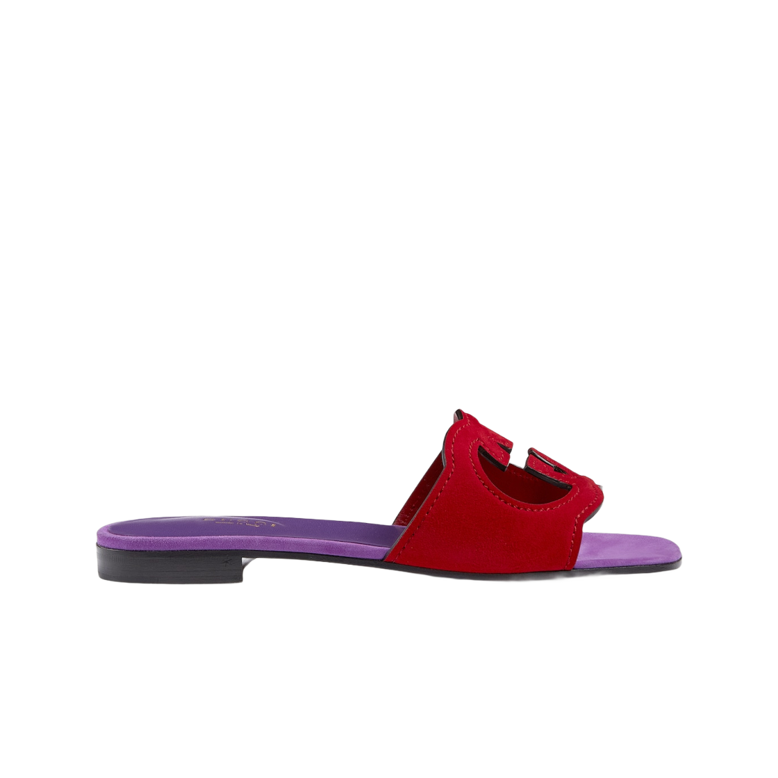 (W) 구찌 인터로킹 G 컷아웃 슬라이드 샌들 레드 퍼플 스웨이드((W) Gucci Interlocking G Cut-Out Slide Sandal Red Purple Suede) - 1