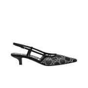 (W) Gucci GG Slingback Pump Black Mesh Crystals