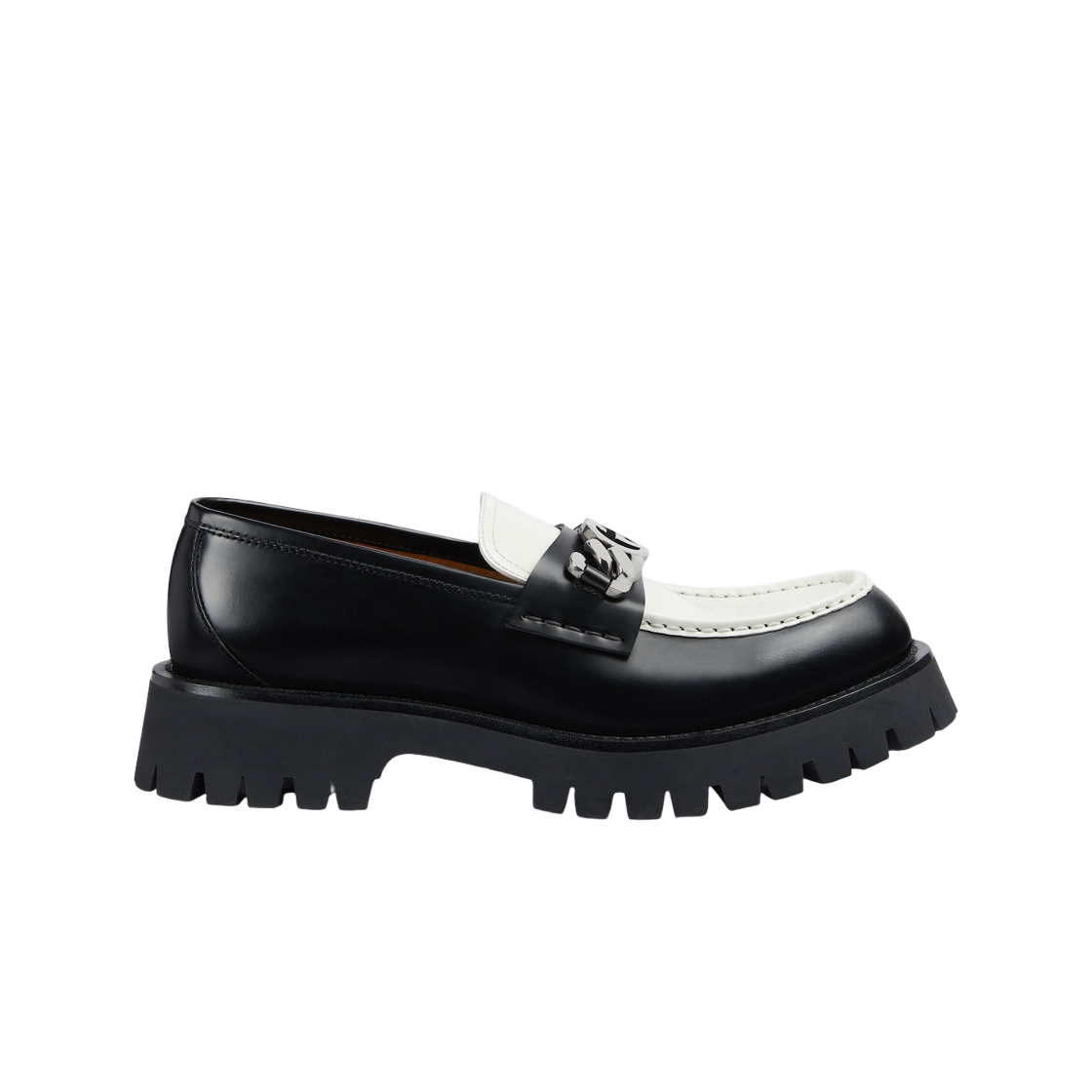 Gucci Loafer with Interlocking G Black Off White Leather 상세 이미지 1