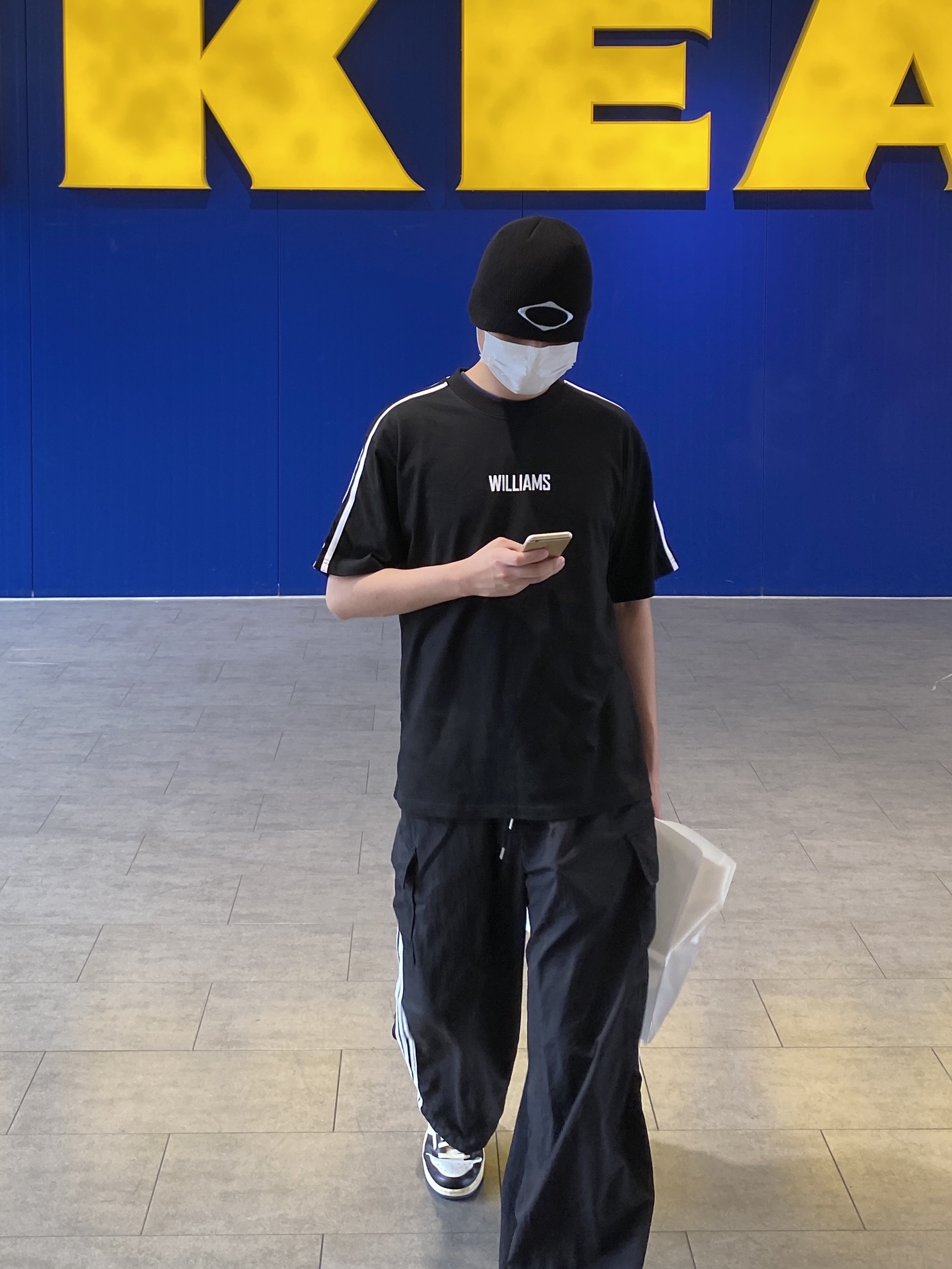 Jordan 1 x Travis Scott x Fragment Retro Low OG SP Military Blue, (W) Mischief Rhombus Beanie Black 착용 스타일 - 3