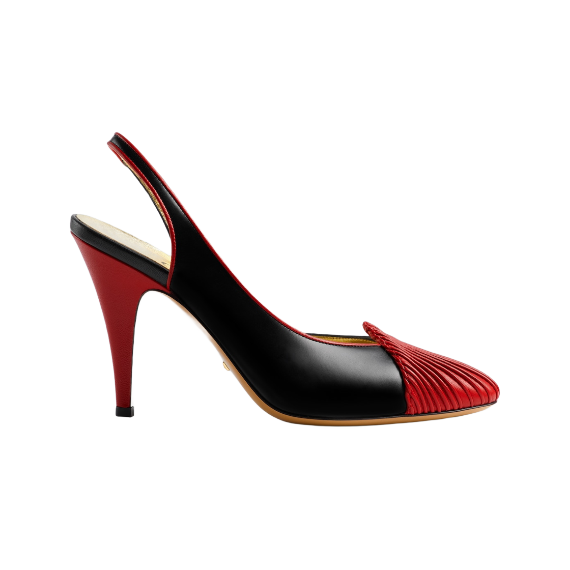 (W) 구찌 슬링백 펌프 플리츠 레드 블랙 레더((W) Gucci Slingback Pump with Pleats Red Black Leather) - 1