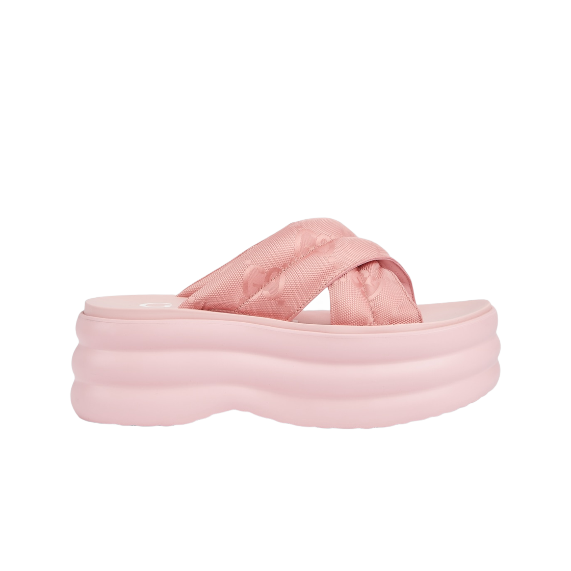 (W) 구찌 GG 플랫폼 슬라이드 샌들 라이트 핑크 패딩 나일론((W) Gucci GG Platform Slide Sandal Light Pink Padded Nylon) - 1