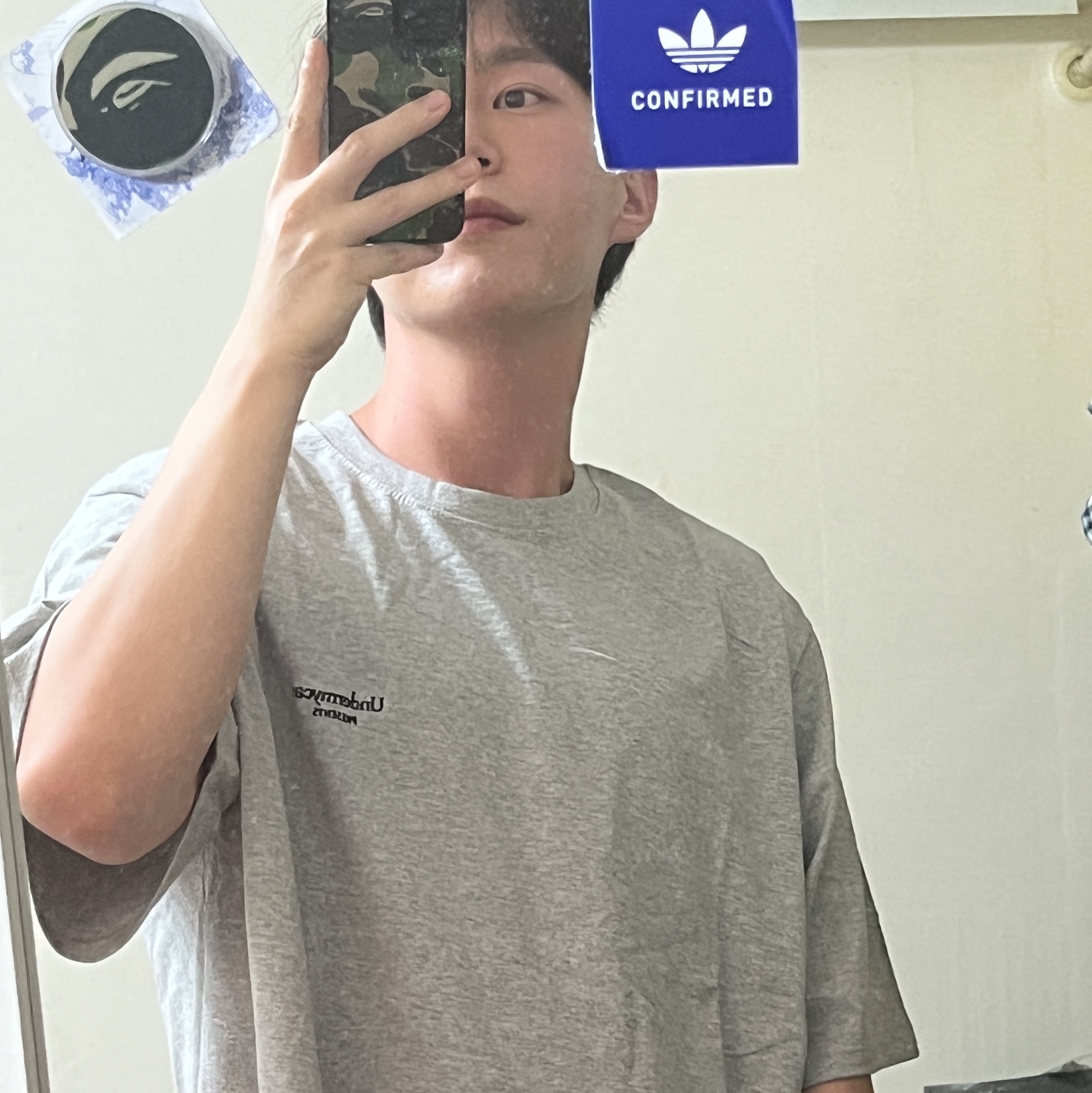 Undermycar Mu.05 Anti Fxxking Logo Play Oversized T-Shirts Melange Gray 착용 스타일