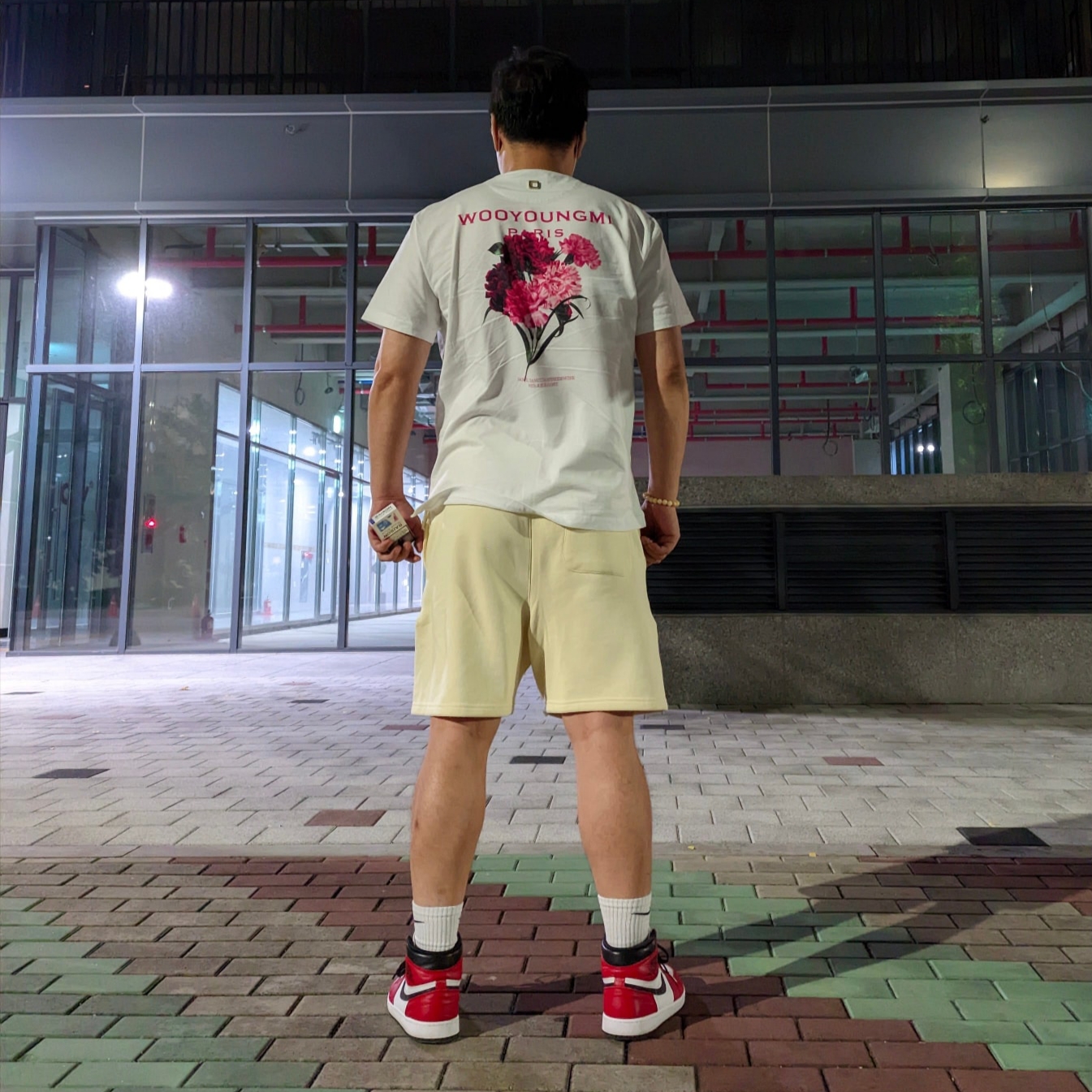 Wooyoungmi Flower Print Back Logo T-Shirt White Pink - 21SS, Essentials Fleece Shorts Buttercream - 20SS 착용 스타일