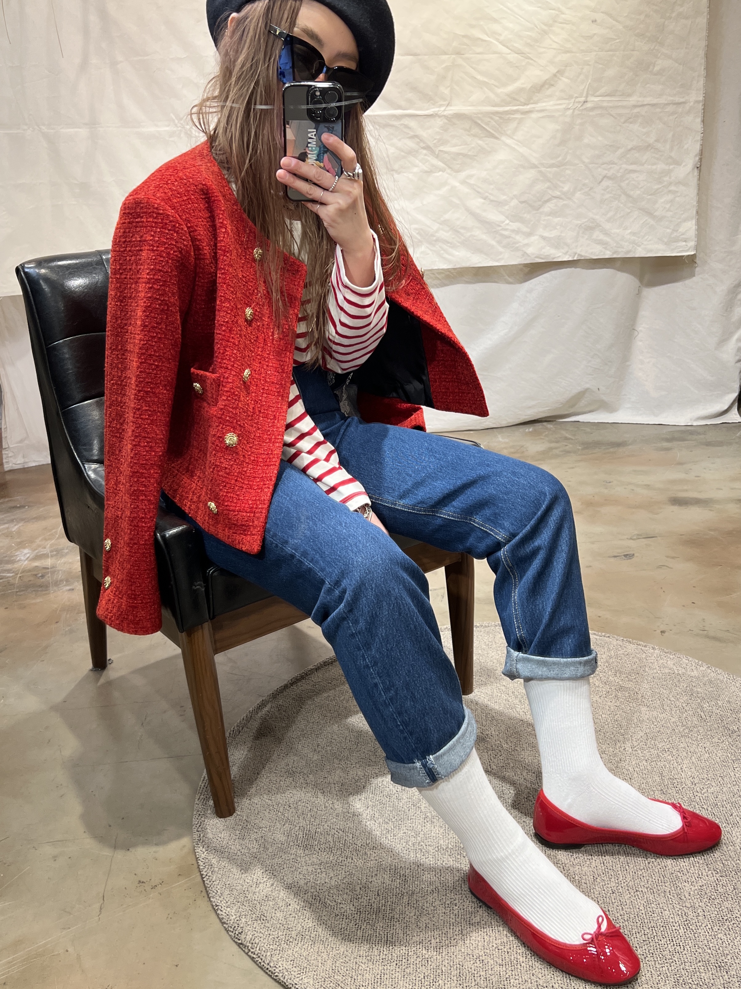 (W) Repetto Cendrillon Patent Leather Ballerinas Flammy Red 착용 스타일 - 1