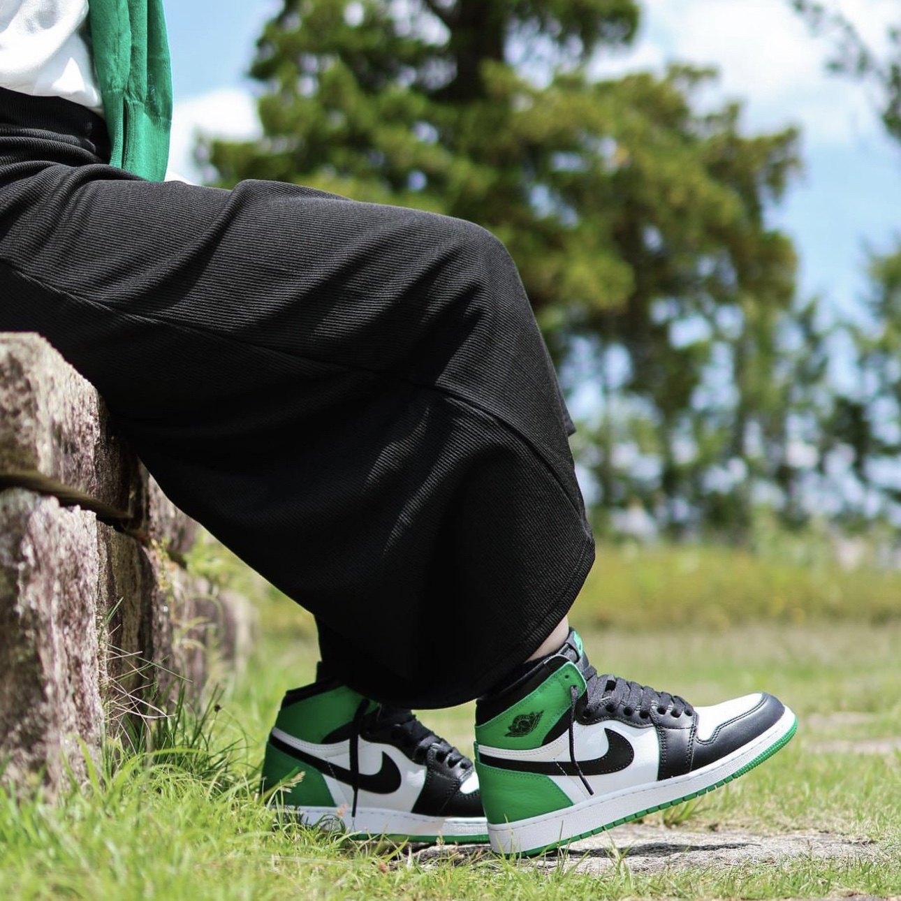Jordan 1 Retro High OG Black and Lucky Green 착용 스타일 - 2