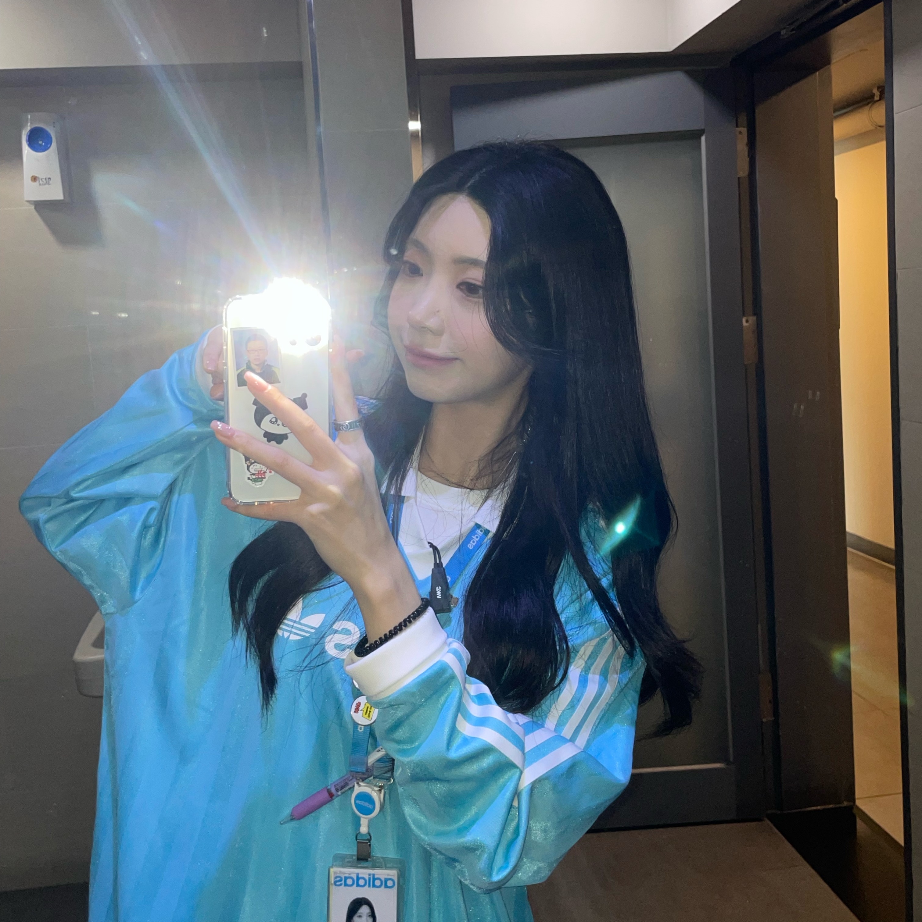 (W) Adidas Football Long Sleeve T-Shirt Light Aqua - KR Sizing 착용 스타일
