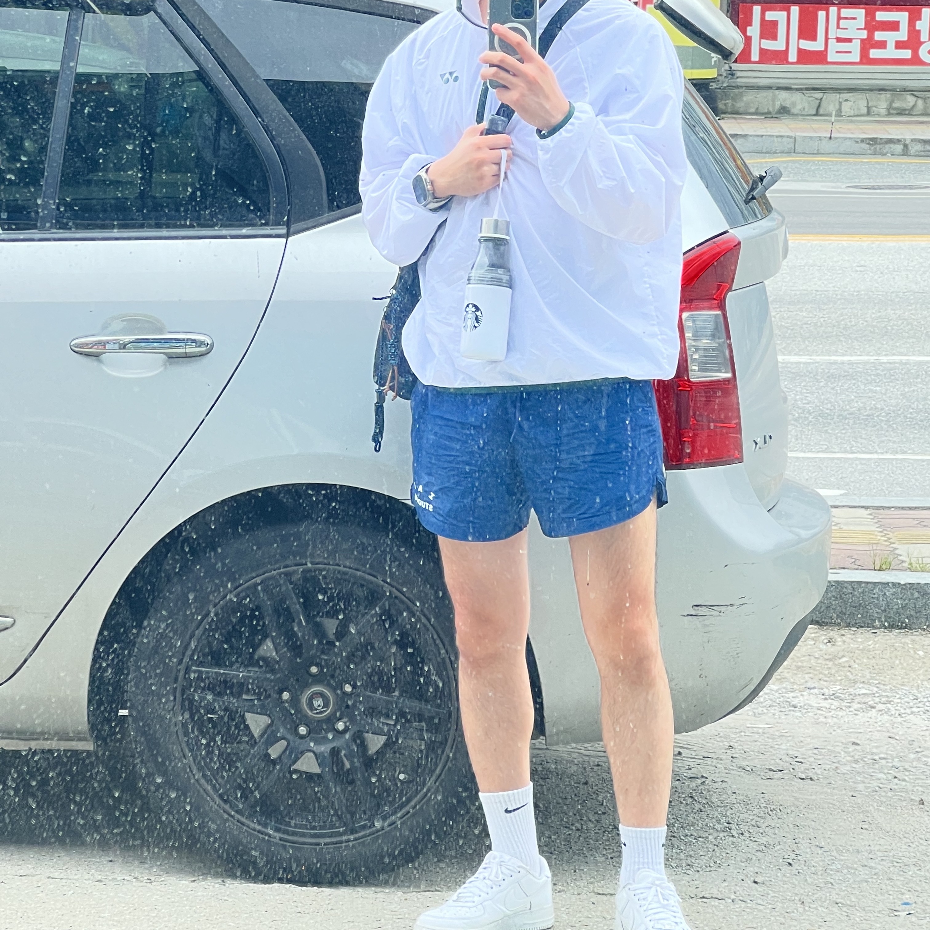 IAB Studio Woven Shorts Navy - The Hyundai Seoul Exclusive, IAB Studio x Yonex Woven Pullover White 착용 스타일