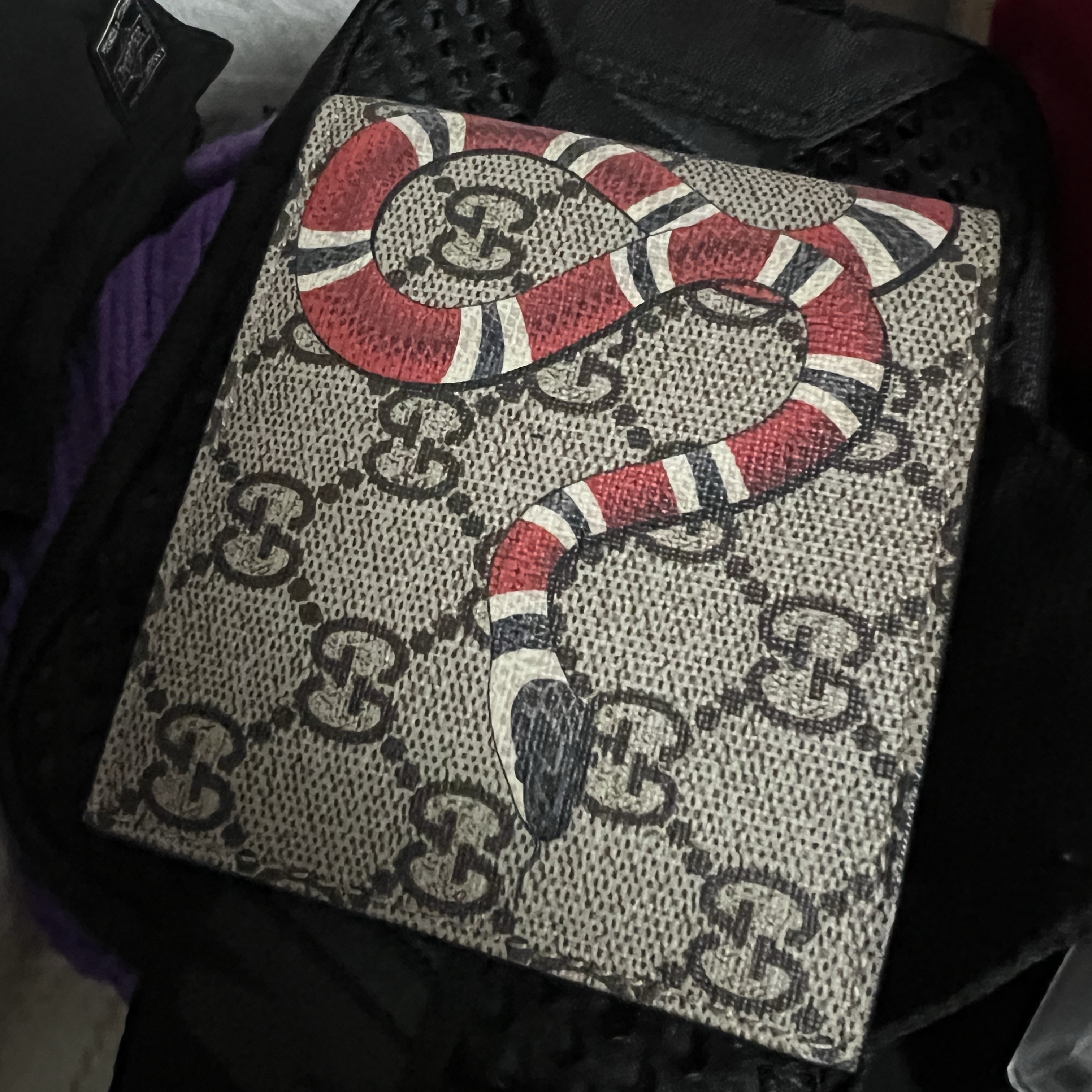 Gucci Kingsnake Print GG Supreme Wallet 착용 스타일