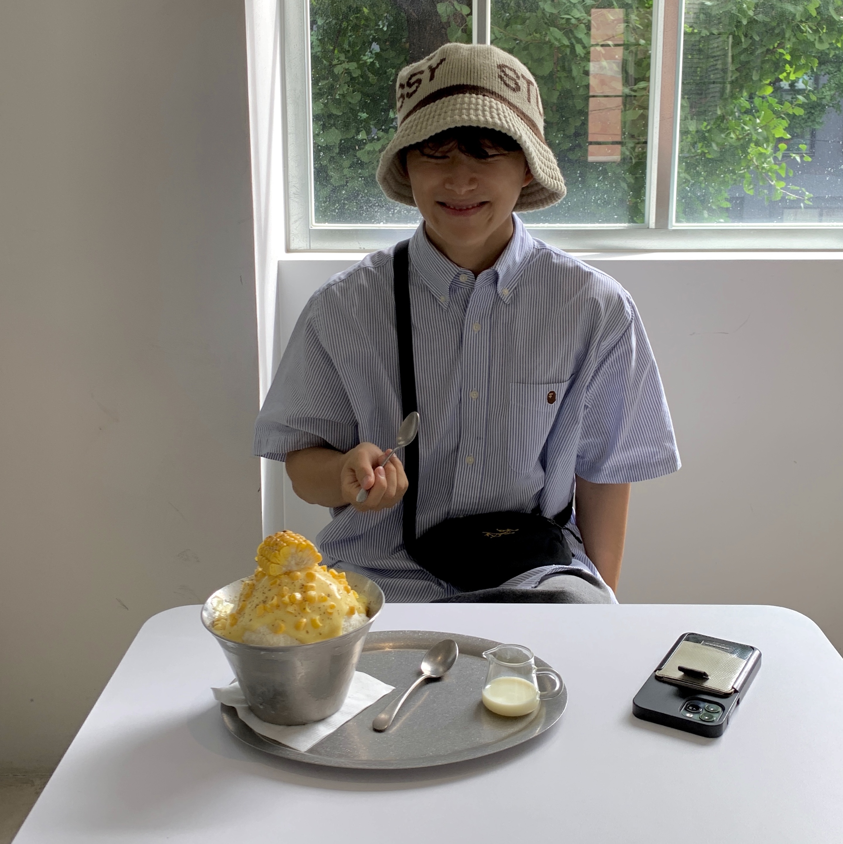 Stussy Jacquard Knit Bucket Hat Natural 착용 스타일 - 2