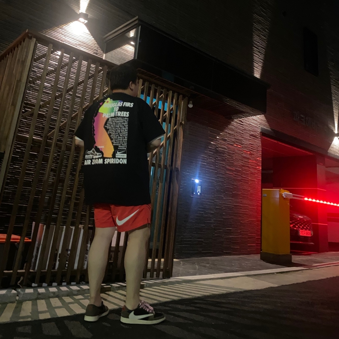 Jordan 1 x Travis Scott Retro Low OG SP Mocha, Nike x Stussy SS BR Spiridon T-Shirt Black - US/EU 착용 스타일