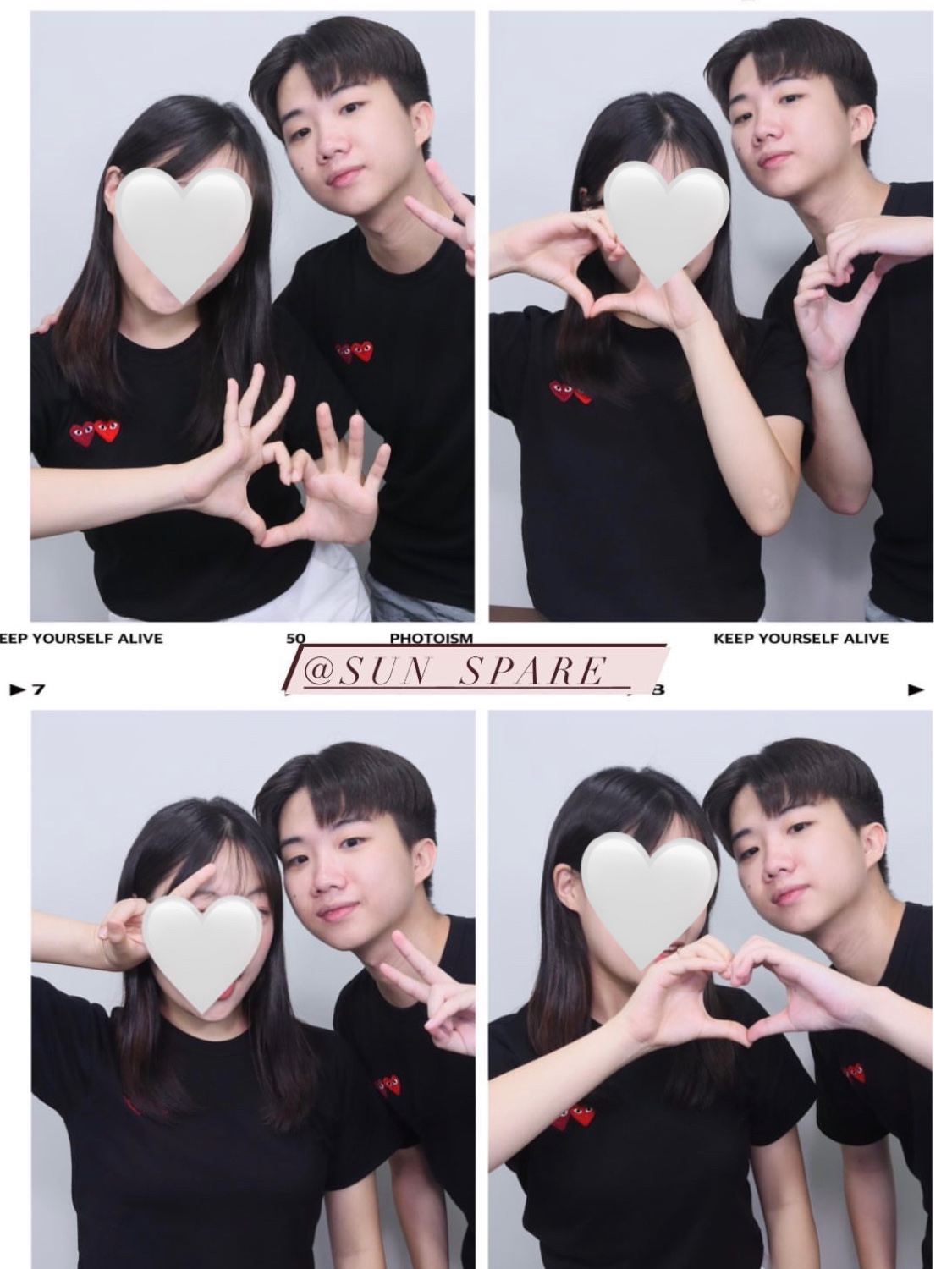 Play Comme des Garcons Double Heart T-Shirt Black 착용 스타일