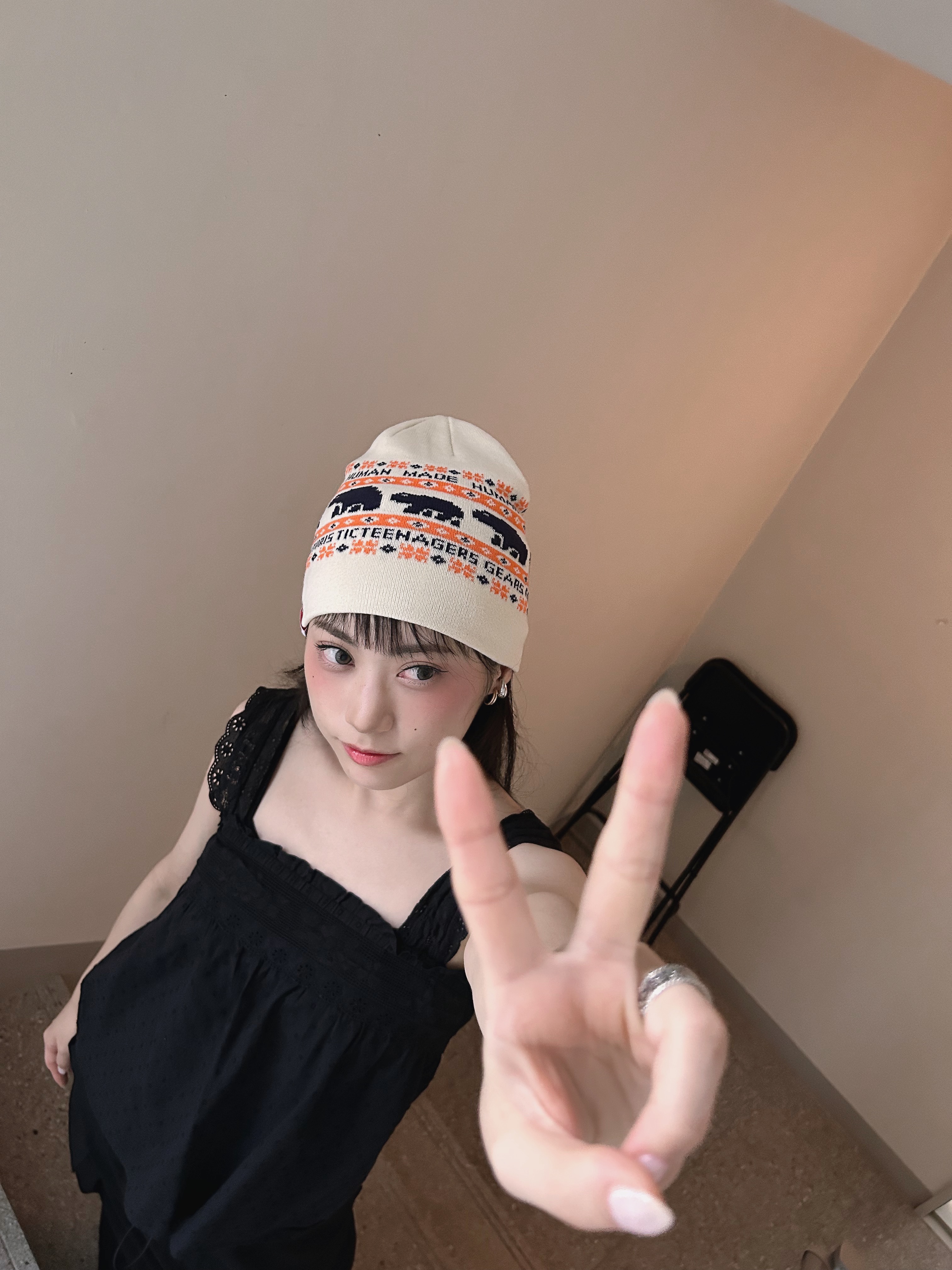 Human Made Jacquard Beanie White 착용 스타일 - 1
