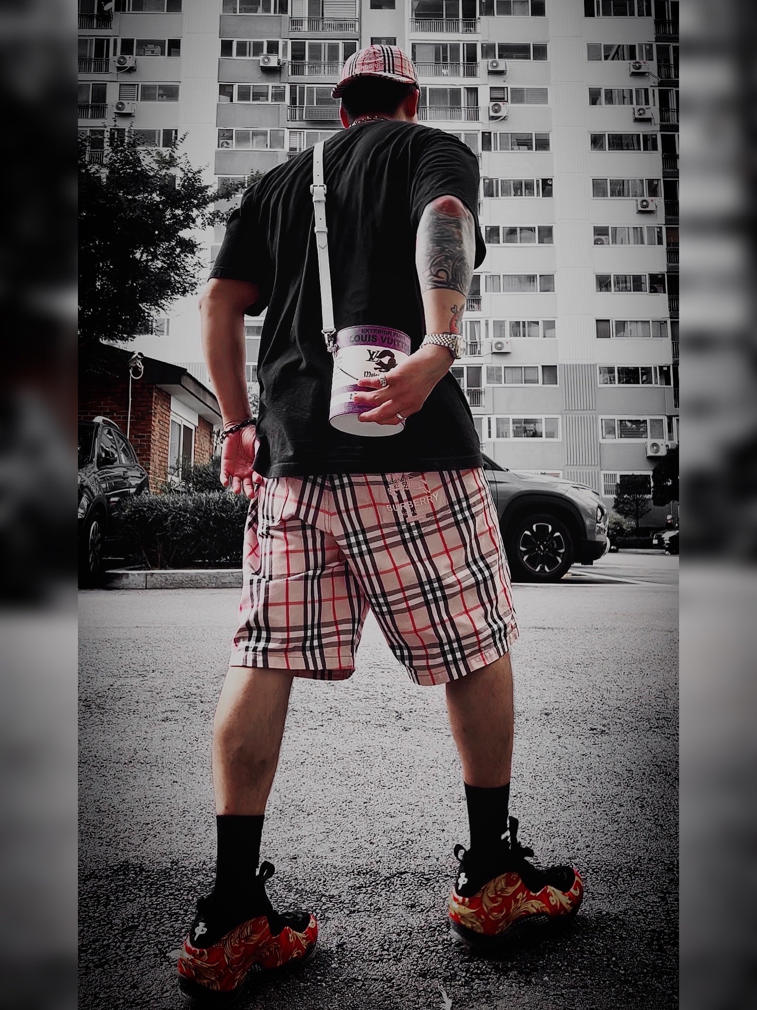 Supreme x Burberry Denim 6-Panel Pink - 22SS, Supreme x Burberry Denim Shorts Pink - 22SS 착용 스타일 - 1
