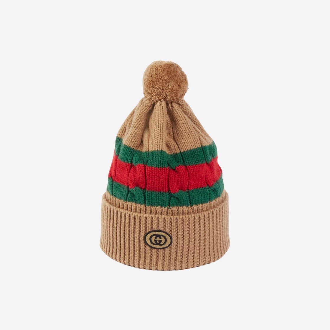 Gucci Wool Knit Hat with Web Stripe Camel 상세 이미지 1