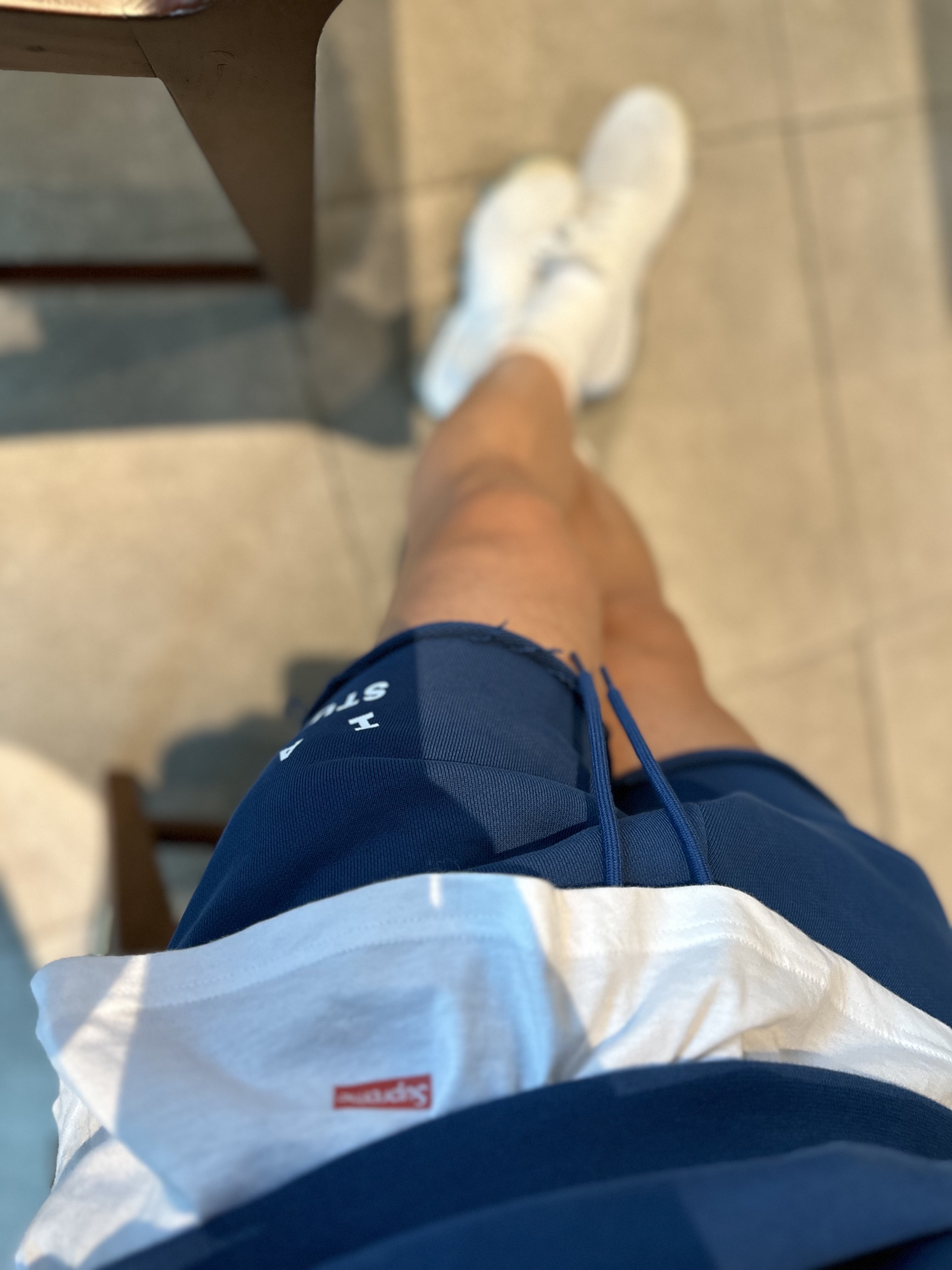 Supreme Hanes Tagless T-Shirt White (3 Pack), IAB Studio Heavy Sweatshorts Navy - 23FW 착용 스타일