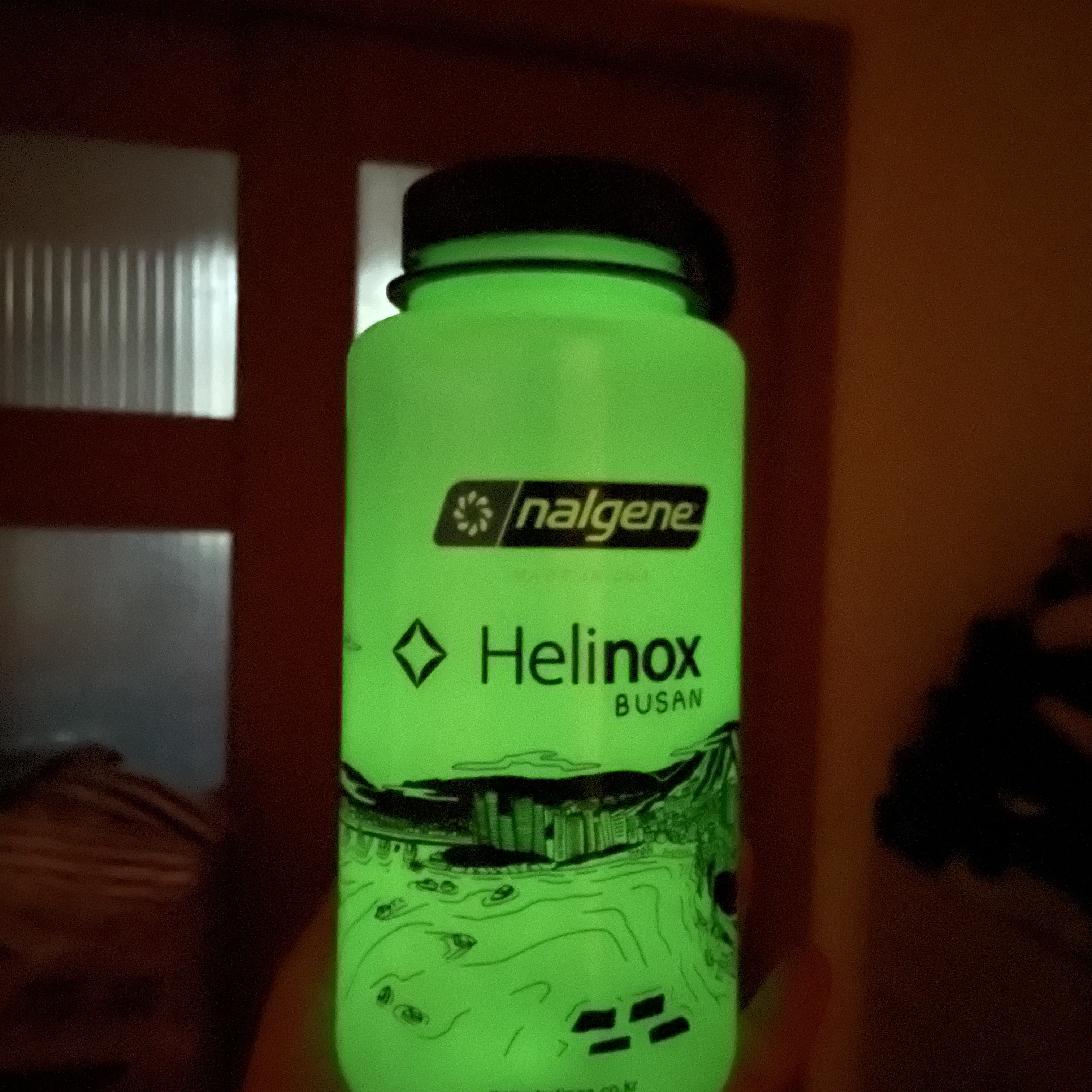 Helinox Glow Edition Nalgene Bottle 1L Busan Glow Green 착용 스타일