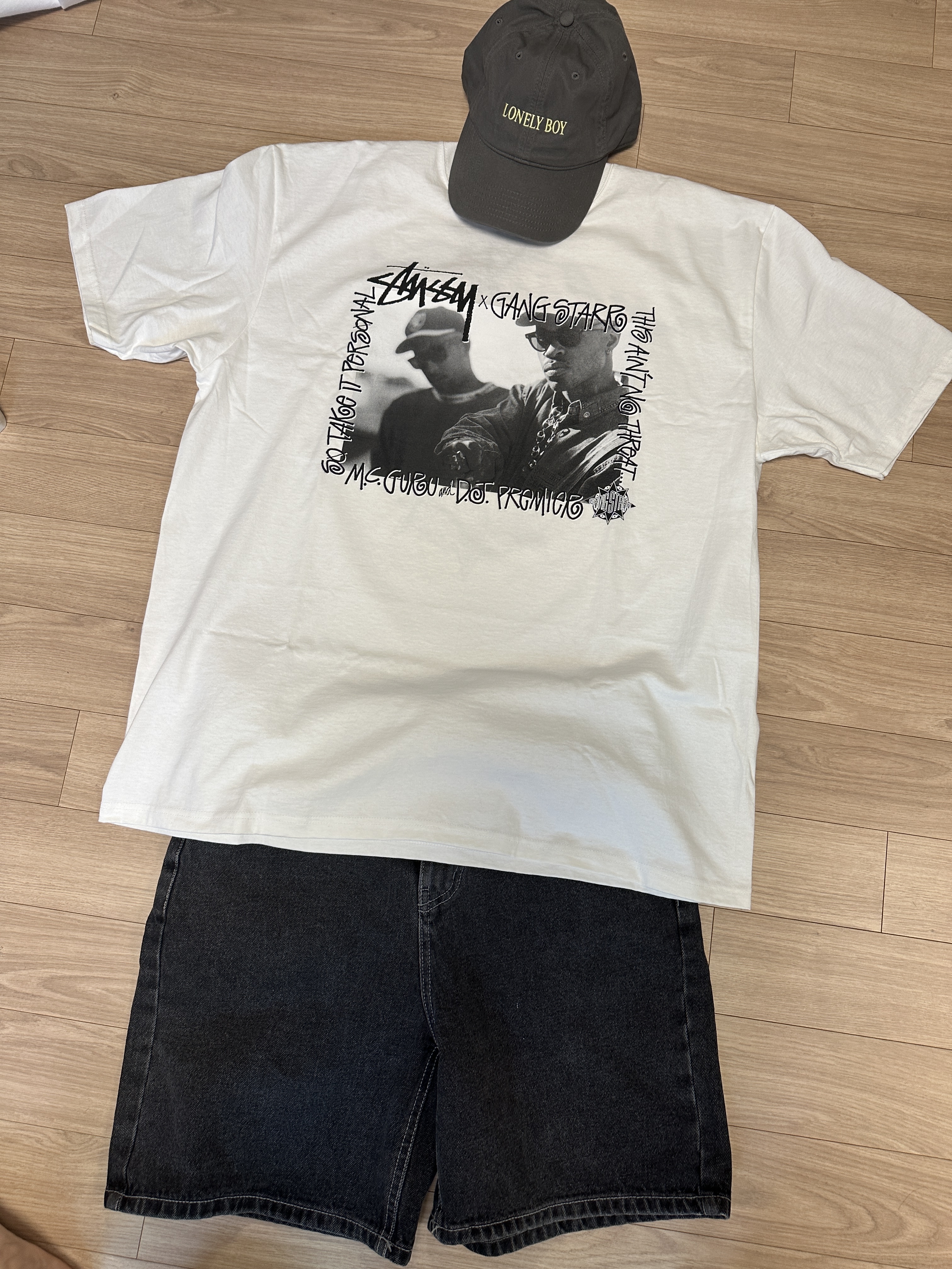 Stussy x Gang Starr Take It Personal T-Shirt White 착용 스타일