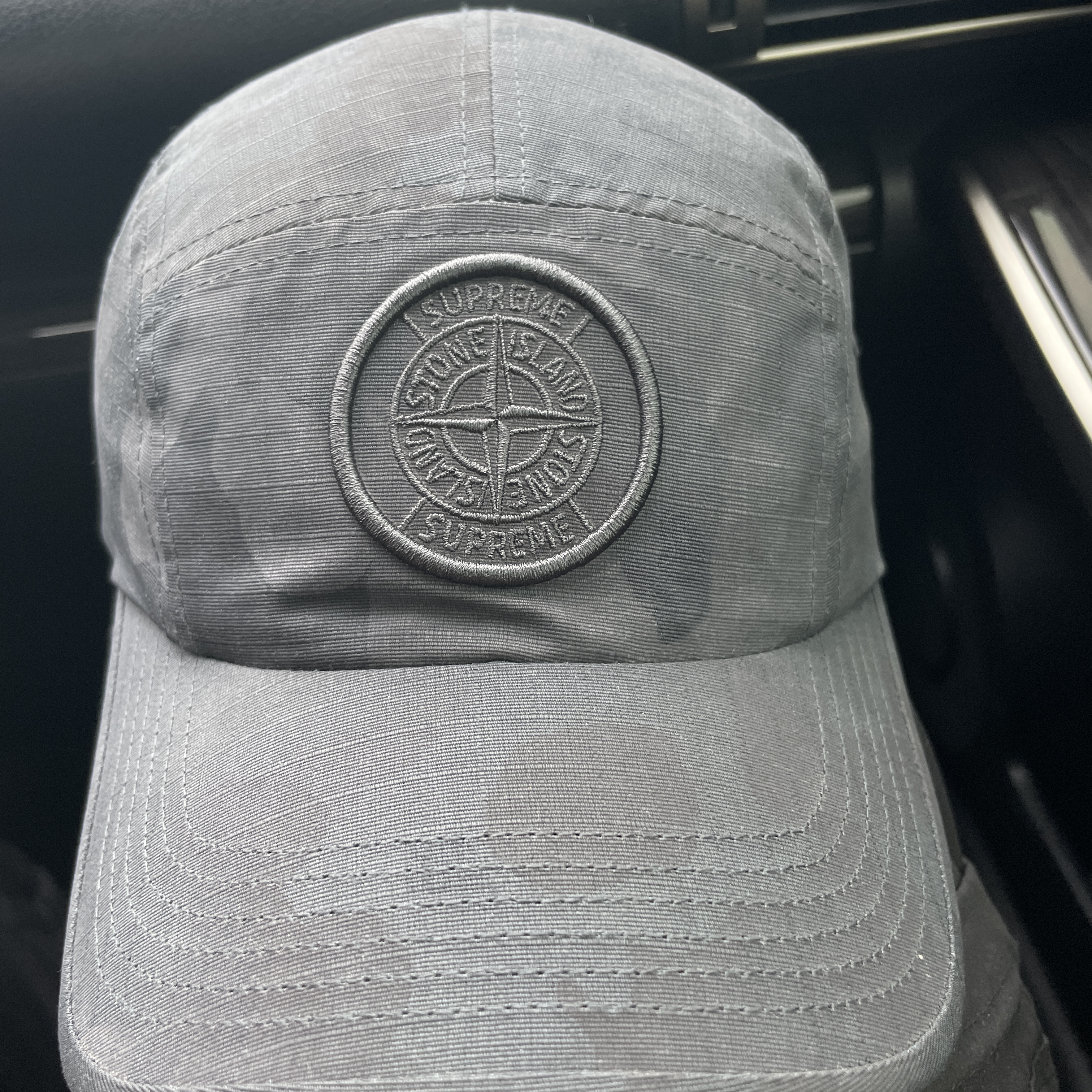Supreme x Stone Island Reactive Ice Camo Ripstop Camp Cap Black - 22SS 착용 스타일
