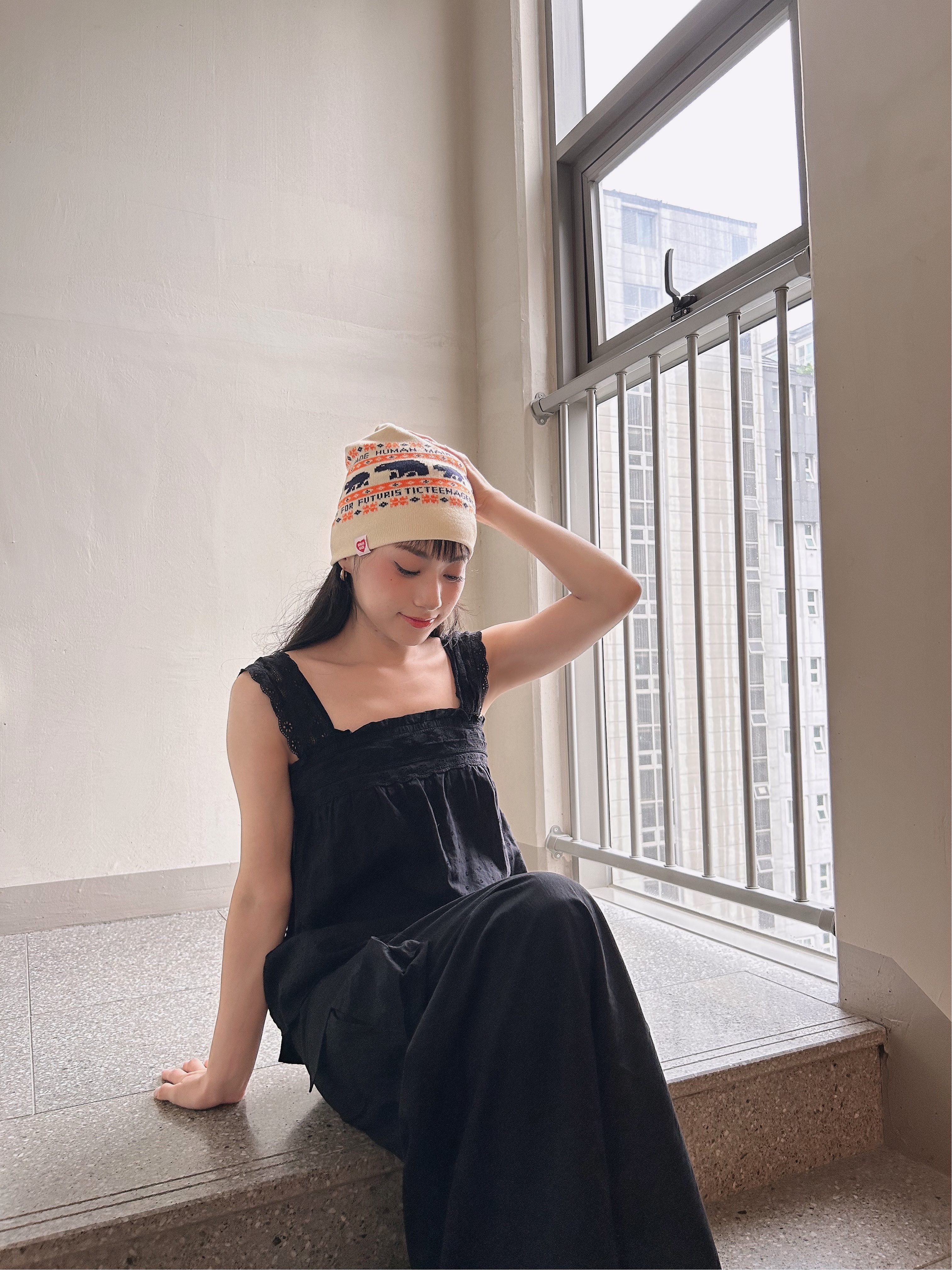 Human Made Jacquard Beanie White 착용 스타일 - 2