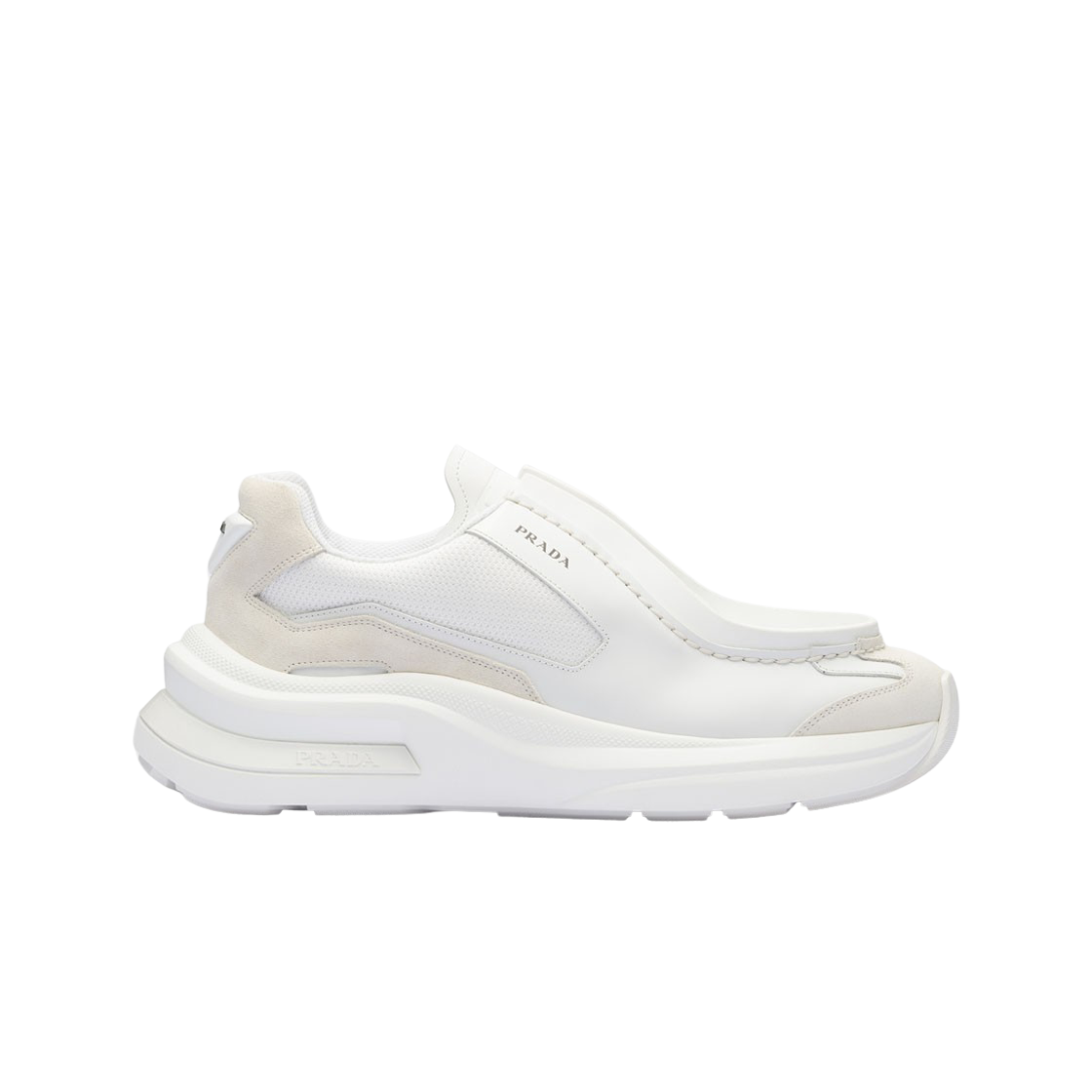 프라다 바이크 패브릭 스웨이드 엘리먼츠 브러쉬드 레더 스니커즈 화이트(Prada Brushed Leather Sneakers with Bike Fabric and Suede Elements White) - 1