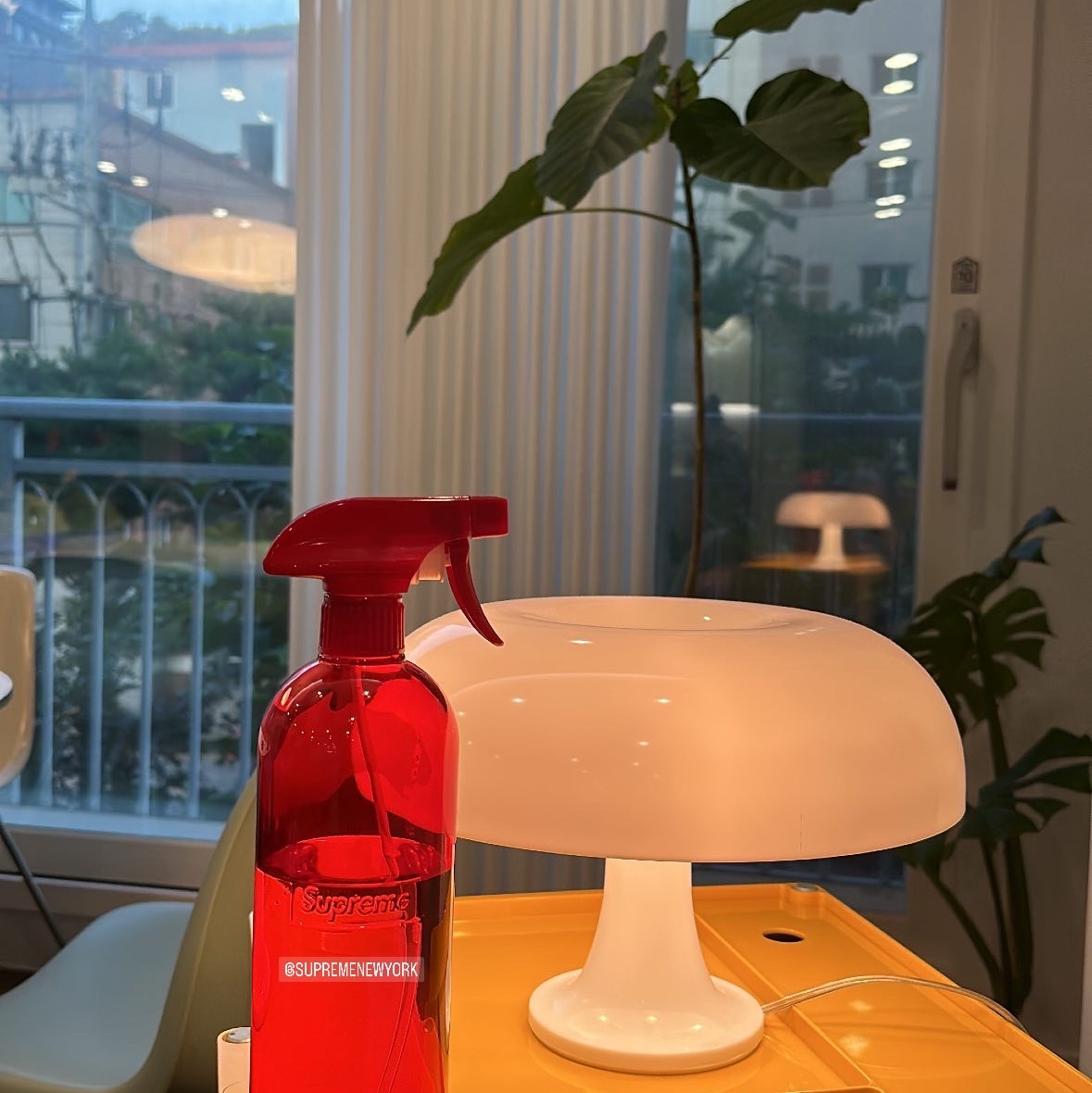 Supreme Glass Spray Bottle Red 착용 스타일