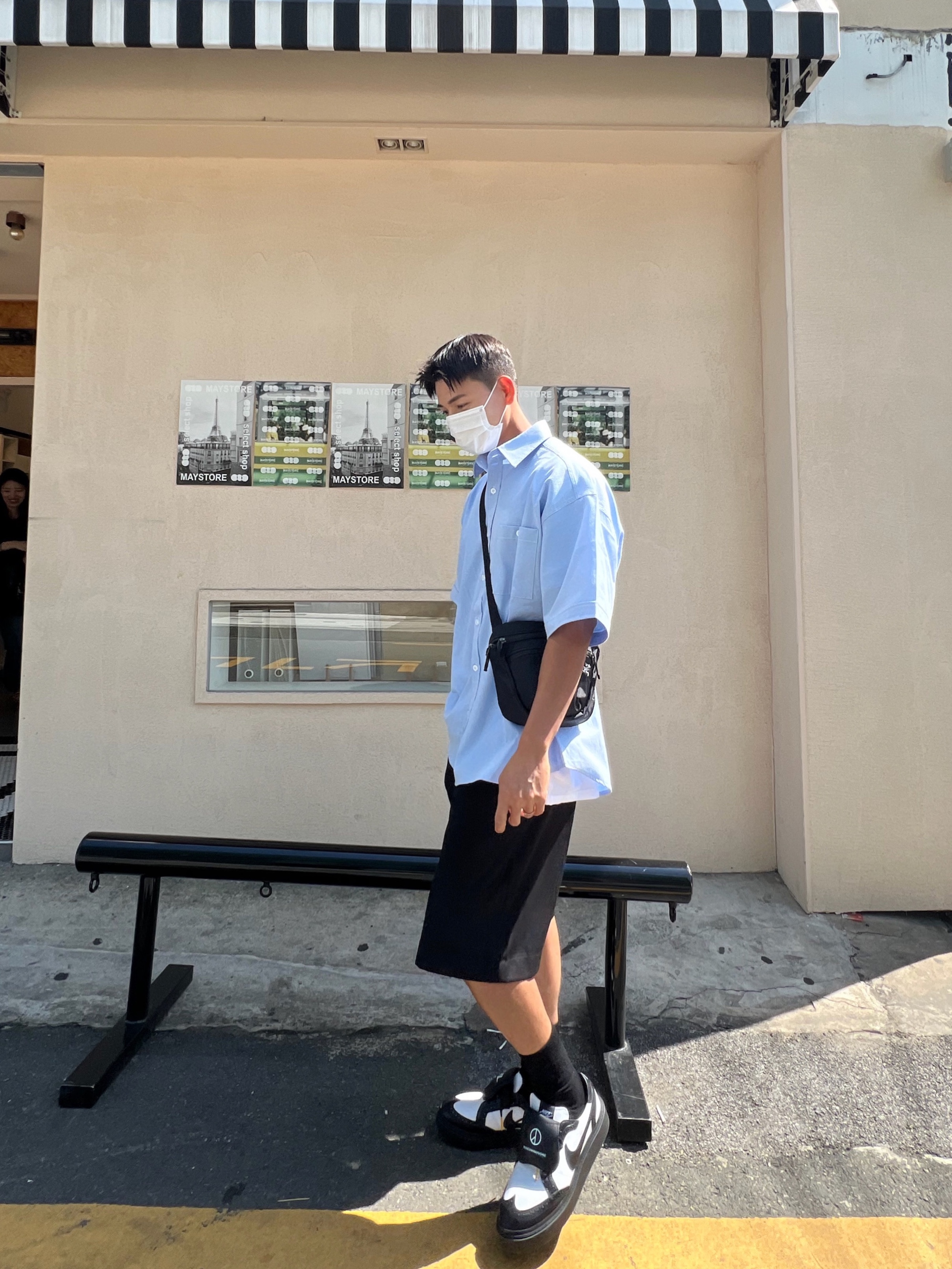 Nike x Peaceminusone Kwondo1 Black and White, Arc'teryx Mantis 2 Waistpack Black 착용 스타일