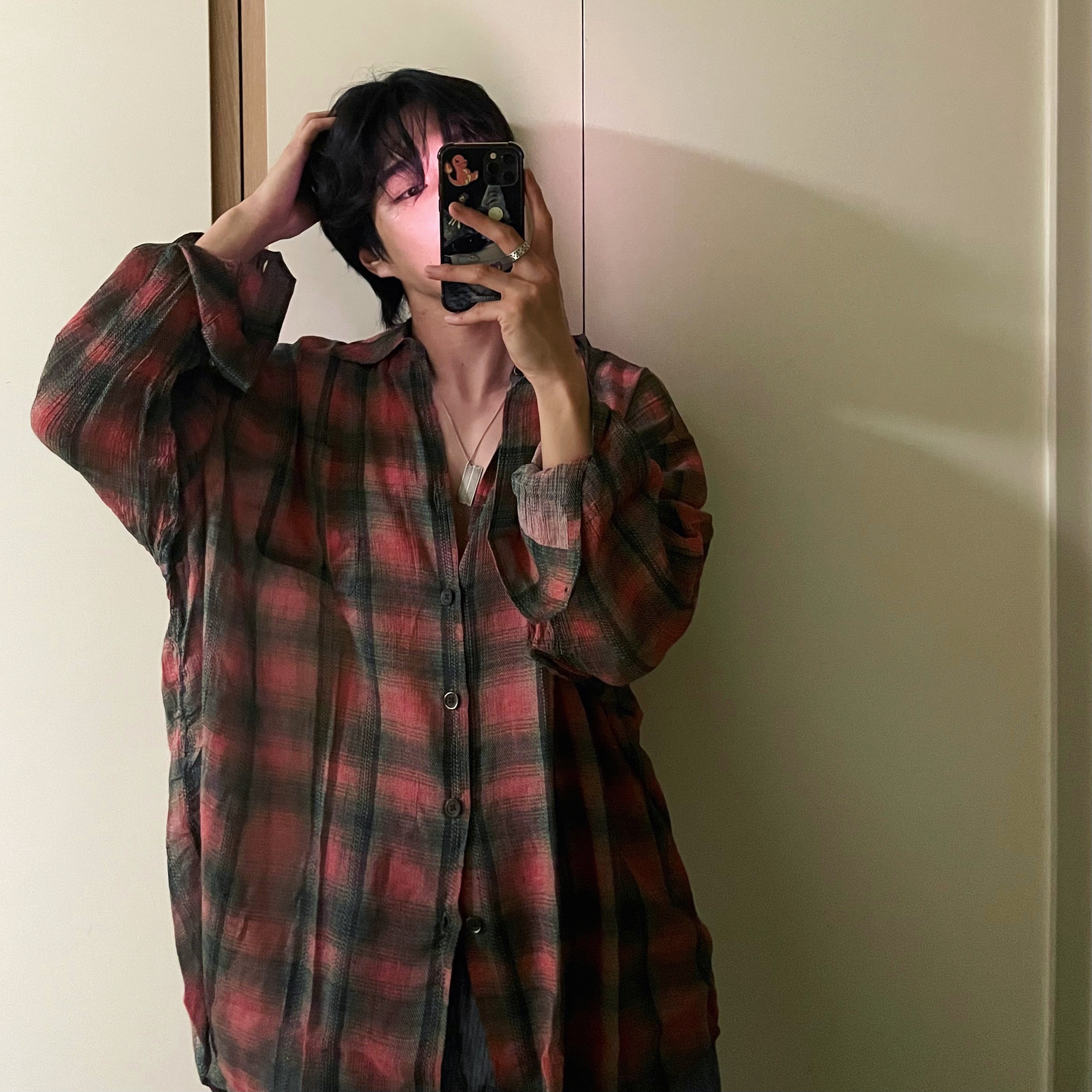 Our Legacy Borrowed Shirt Big Lumbercheck Print 착용 스타일 - 4