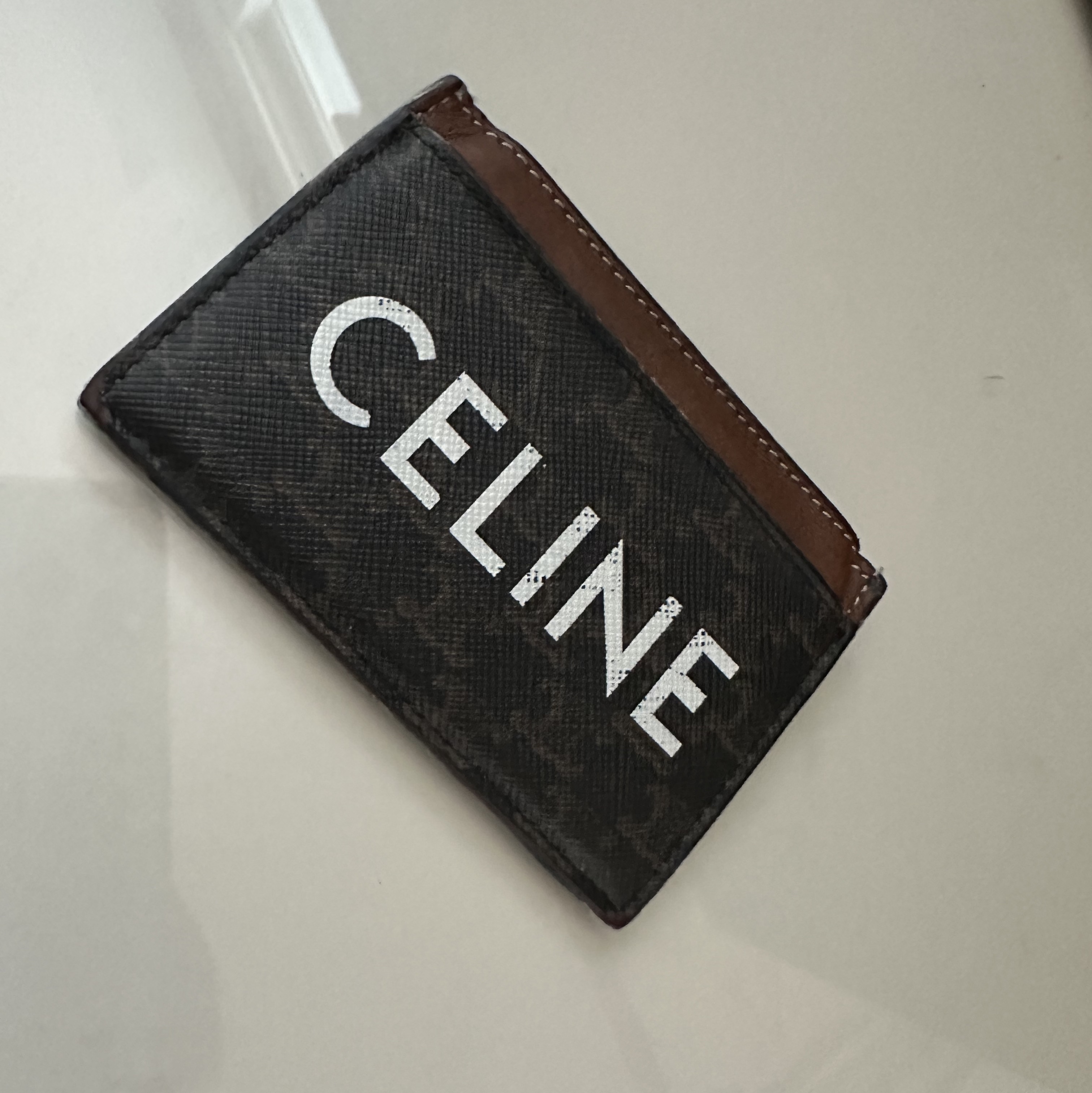 Celine Card Holder in Triomphe Canvas with Celine Print Tan 착용 스타일