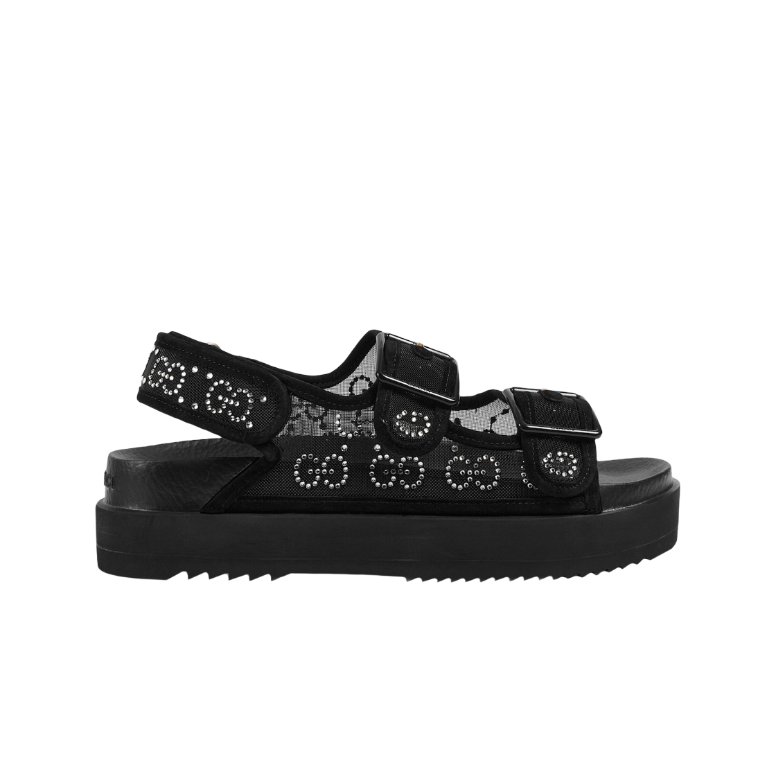 701158-F13A0-1000 (W) Gucci GG Sandal with Crystals Black Mesh