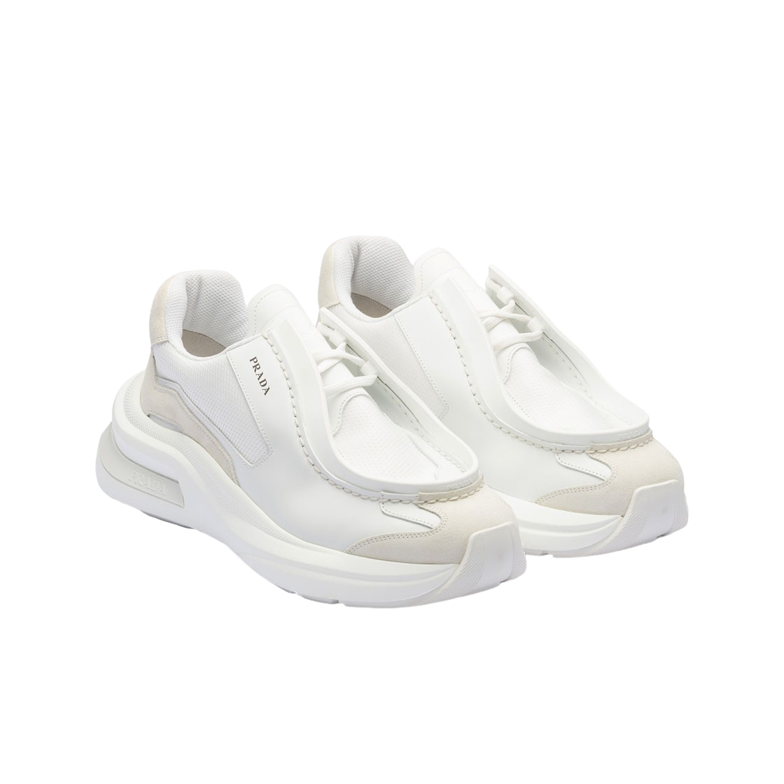 프라다 바이크 패브릭 스웨이드 엘리먼츠 브러쉬드 레더 스니커즈 화이트(Prada Brushed Leather Sneakers with Bike Fabric and Suede Elements White) - 2