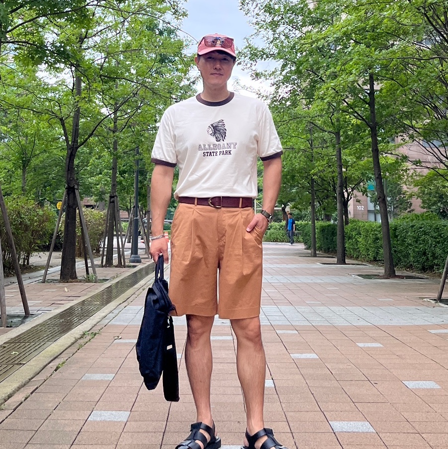 Double RL Garment Dyeing Twill Ball Cap Red 착용 스타일