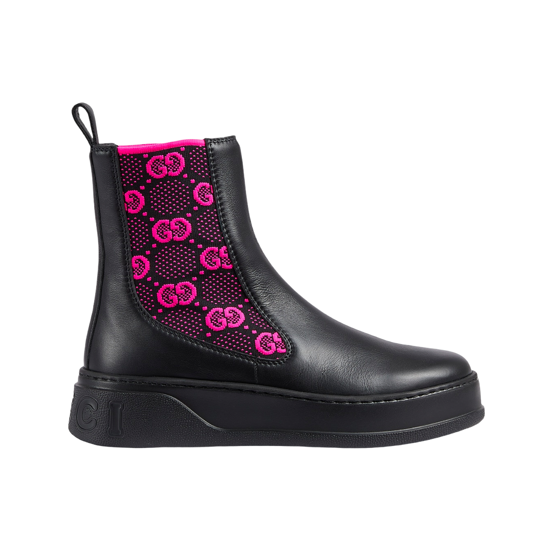 (W) 구찌 부츠 GG 저지 블랙 레더((W) Gucci Boot with GG Jersey Black Leather) - 1