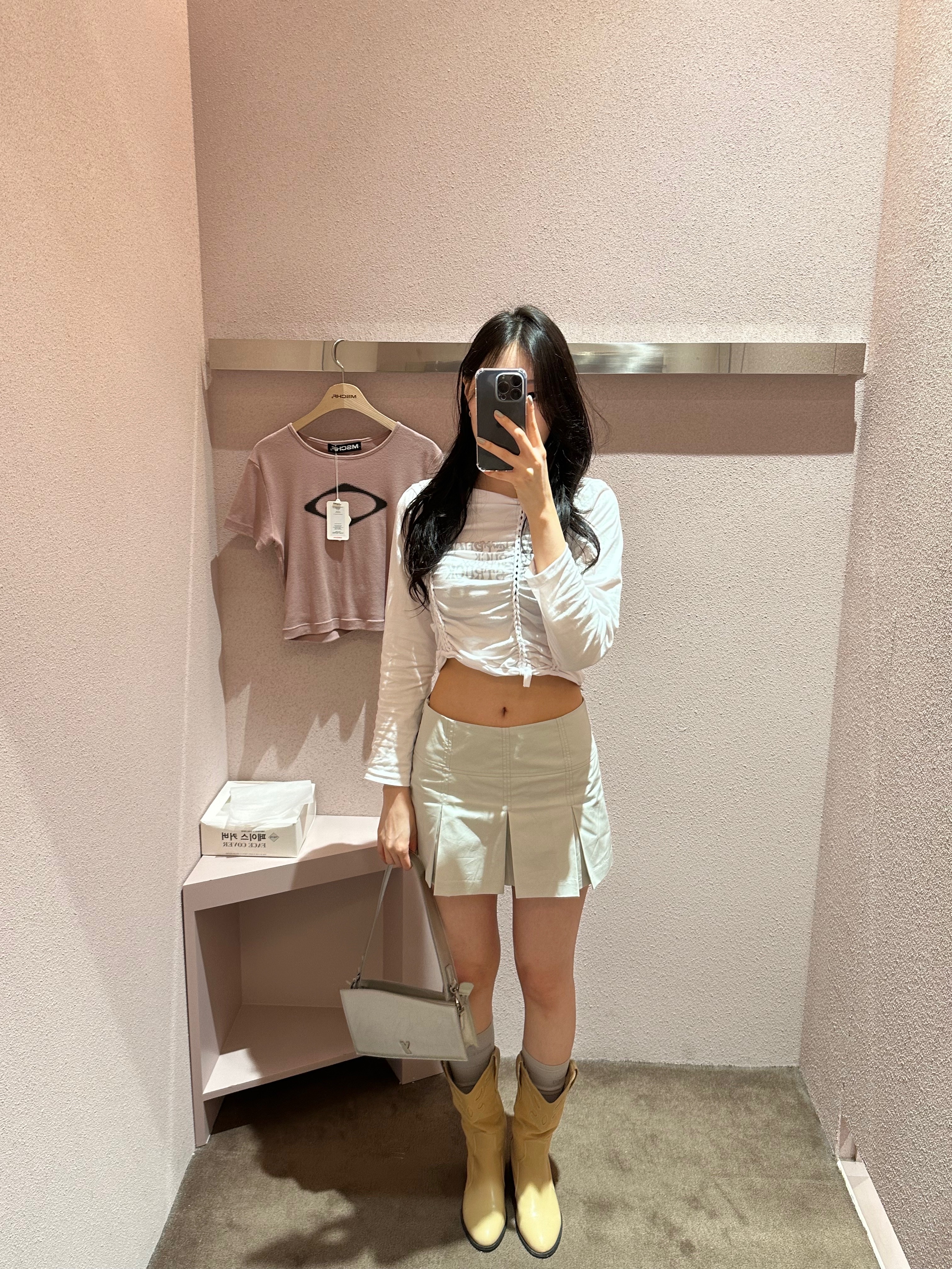 (W) Mischief Rhombus Blur T-Shirt Mini Dusty Pink 착용 스타일 - 2