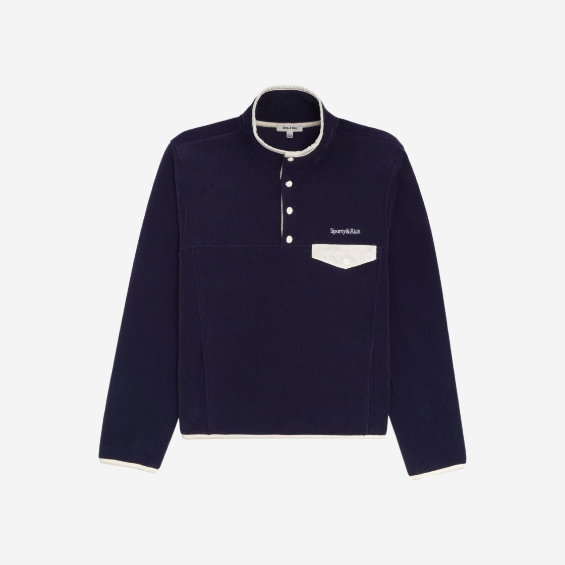 Sporty & Rich Serif Logo Buttoned Polar Sweatshirt Navy Cream 상세 이미지 1