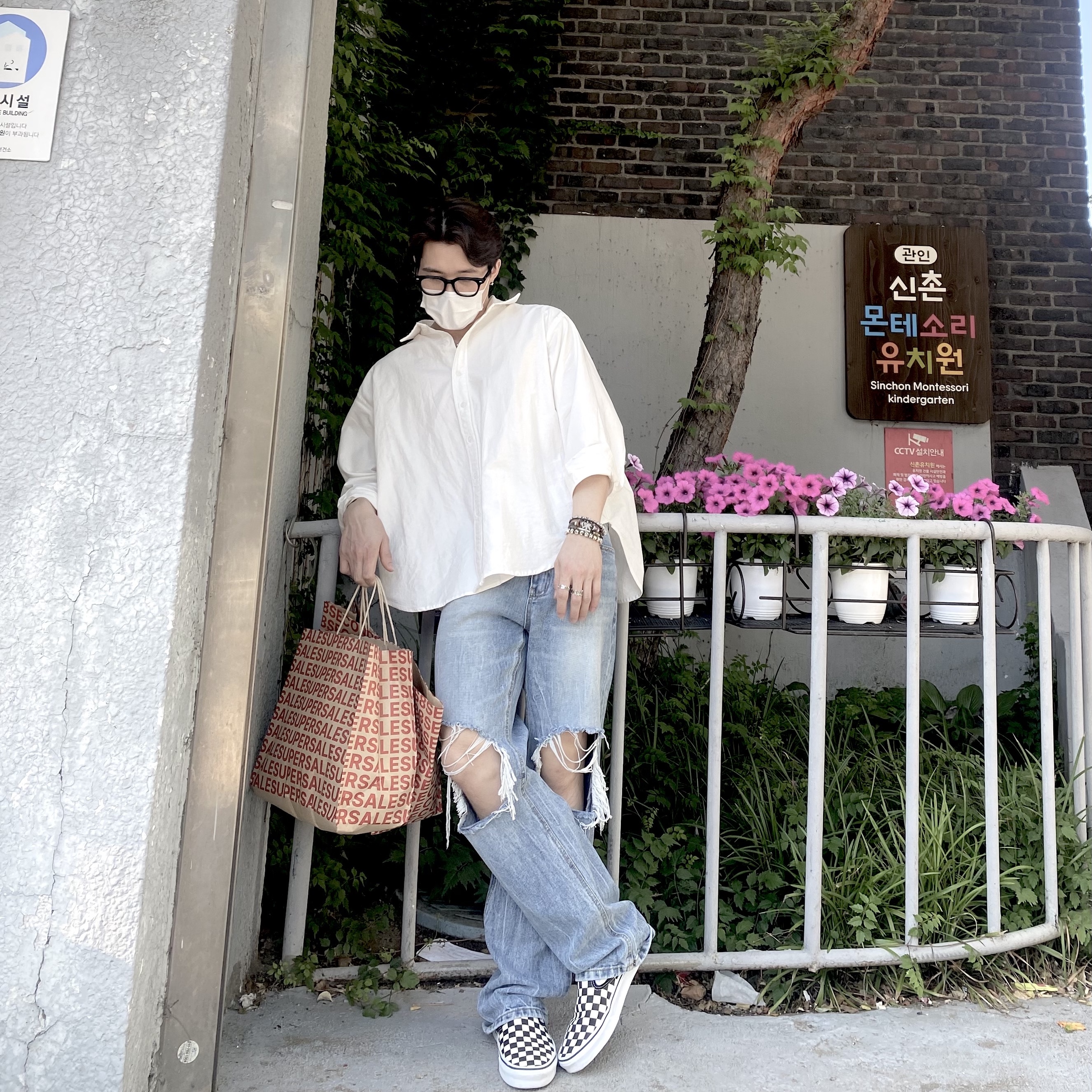 Vans Slip-On Checkerboard 착용 스타일