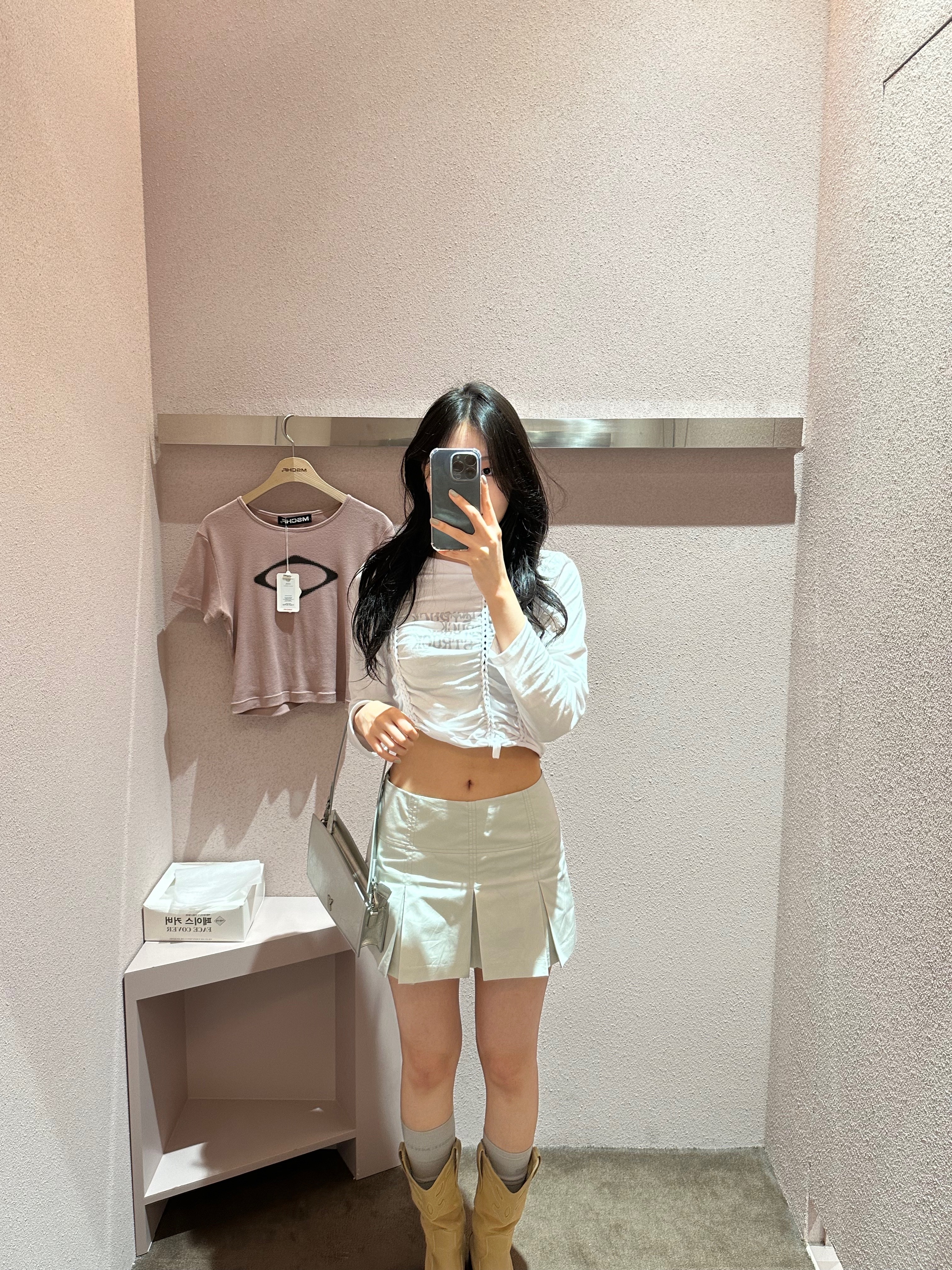 (W) Mischief Rhombus Blur T-Shirt Mini Dusty Pink 착용 스타일 - 1