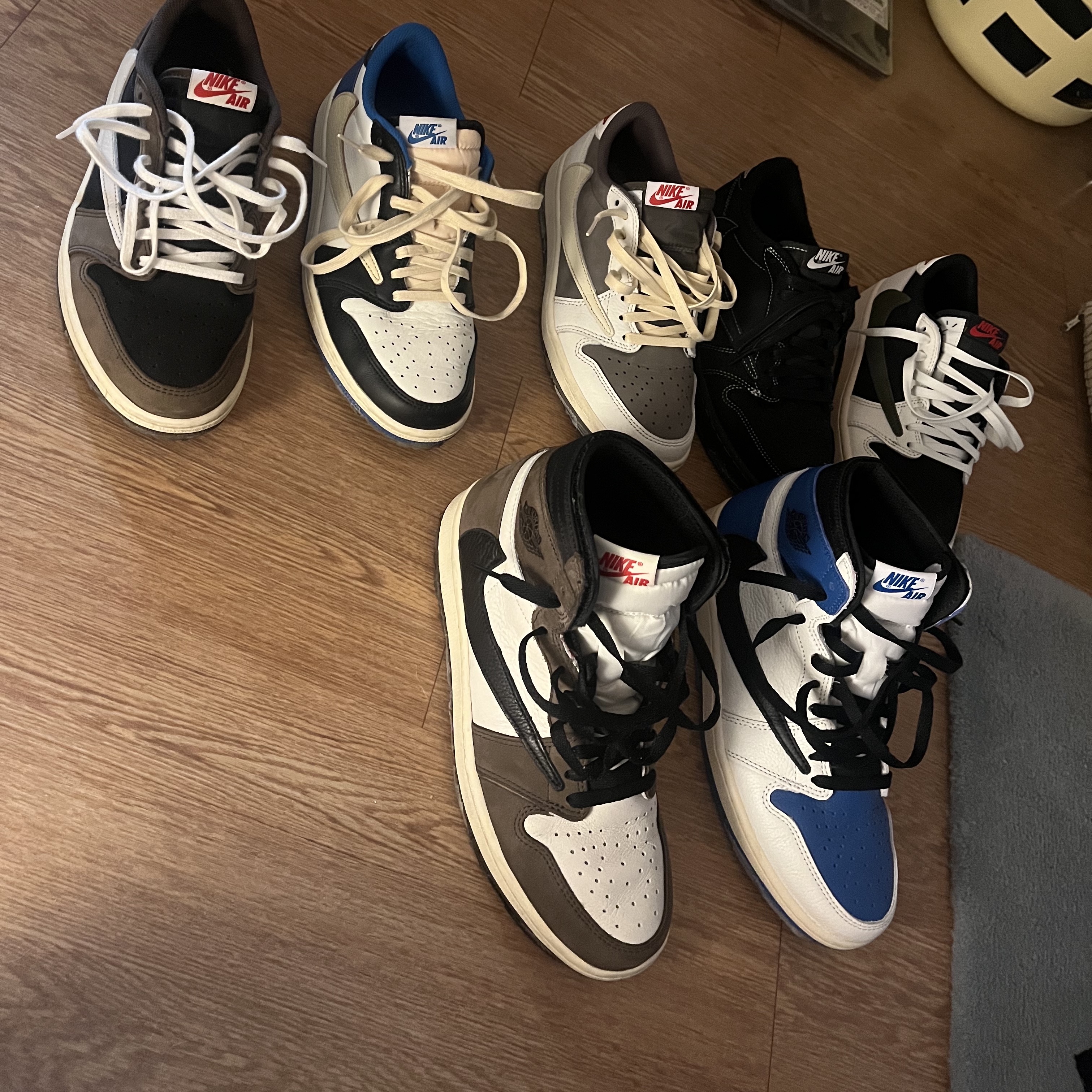Jordan 1 x Travis Scott x Fragment Retro Low OG SP Military Blue, (W) Jordan 1 x Travis Scott Retro Low OG SP Medium Olive 착용 스타일