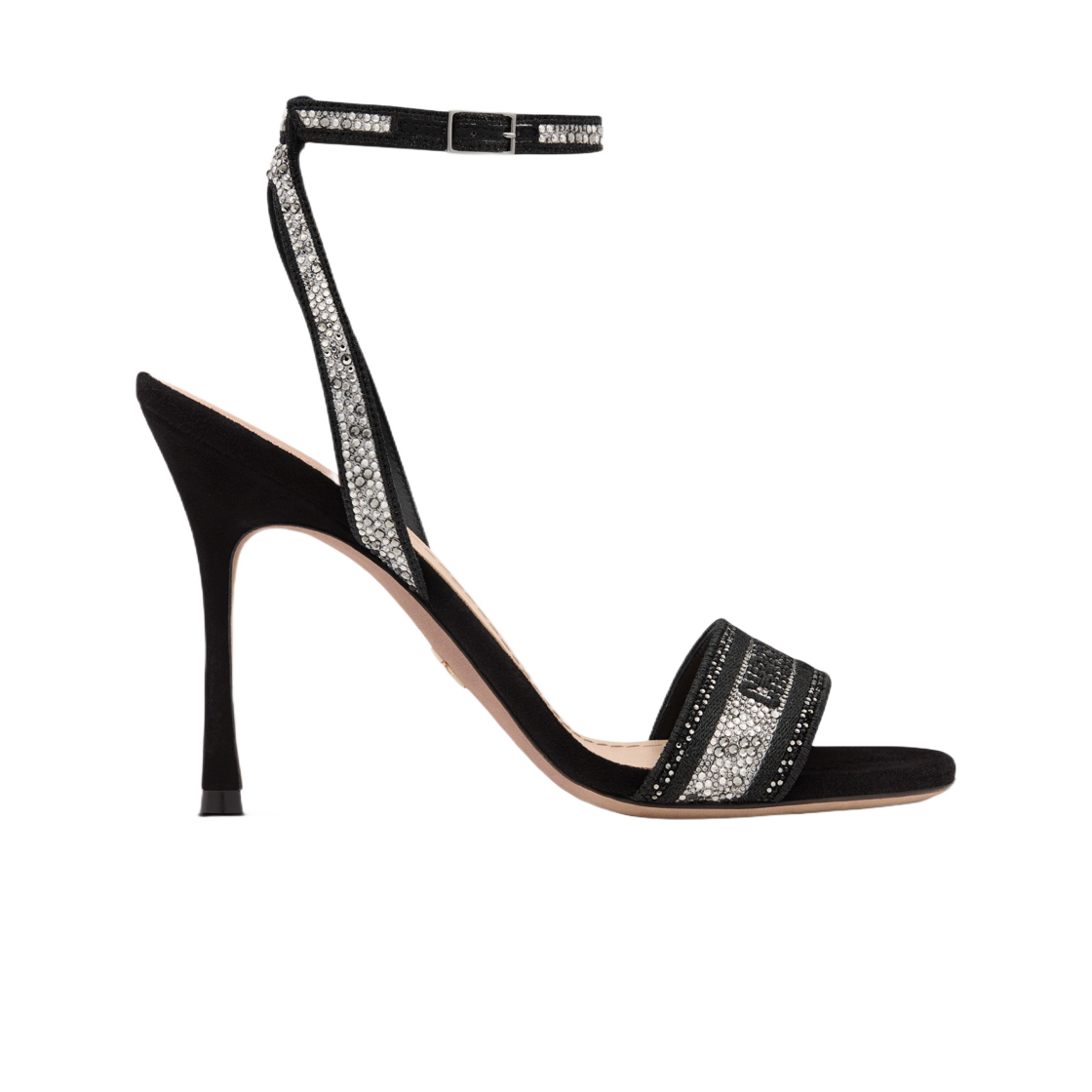 (W) 디올 디웨이 힐 샌들 코튼 자수 블랙 쓰레드 실버 톤 스트라스((W) Dior Dway Heeled Sandal Cotton Embroidered Black Thread Silver Tone Strass) - 1