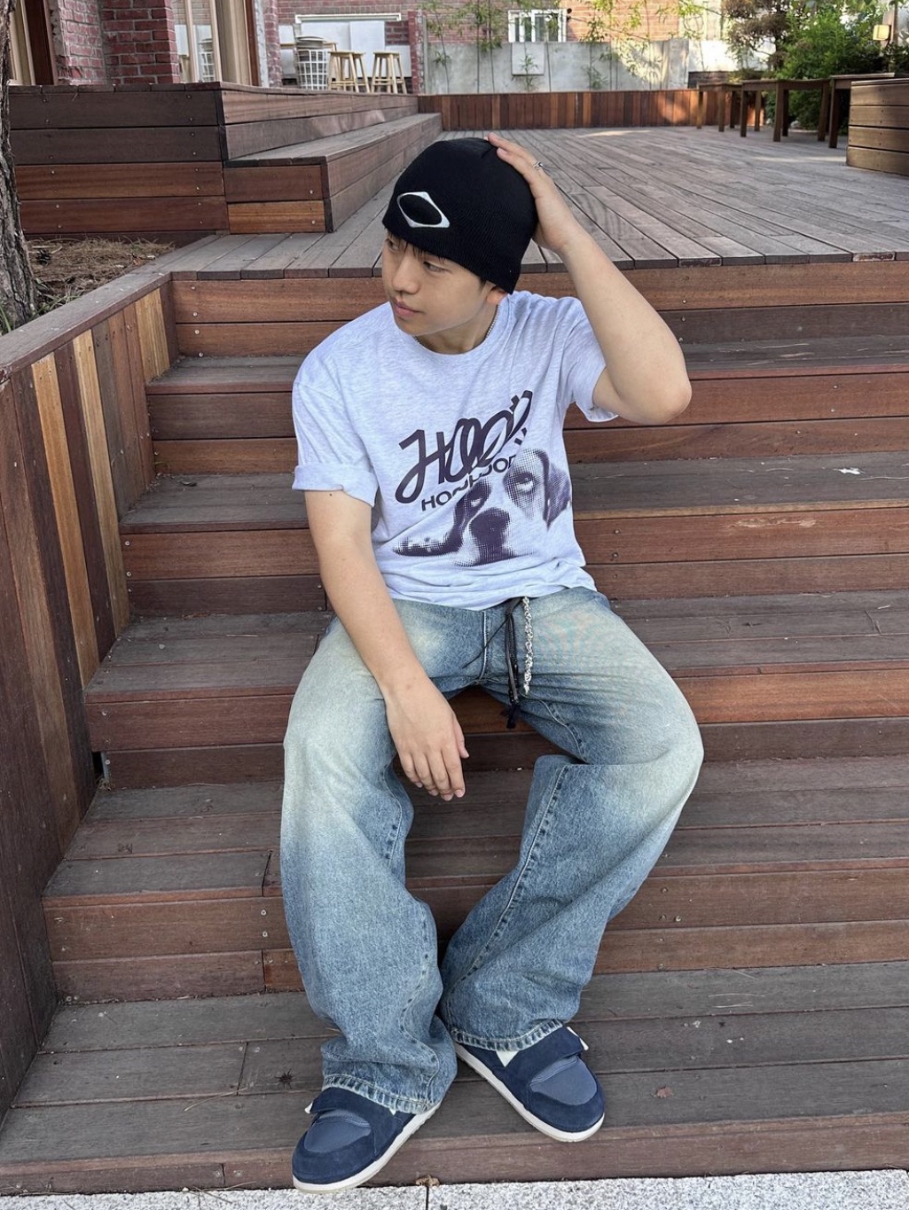 (W) Mischief Rhombus Beanie Black, (W) Mischief Rhombus Beanie Light Pink 착용 스타일