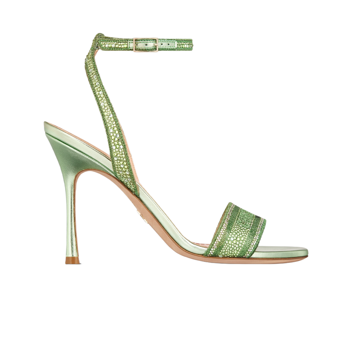 (W) 디올 디웨이 힐 샌들 그린 코튼 자수 메탈릭 쓰레드 스트라스((W) Dior Dway Heeled Sandal Green Cotton Embroidered Metallic Thread Strass) - 1