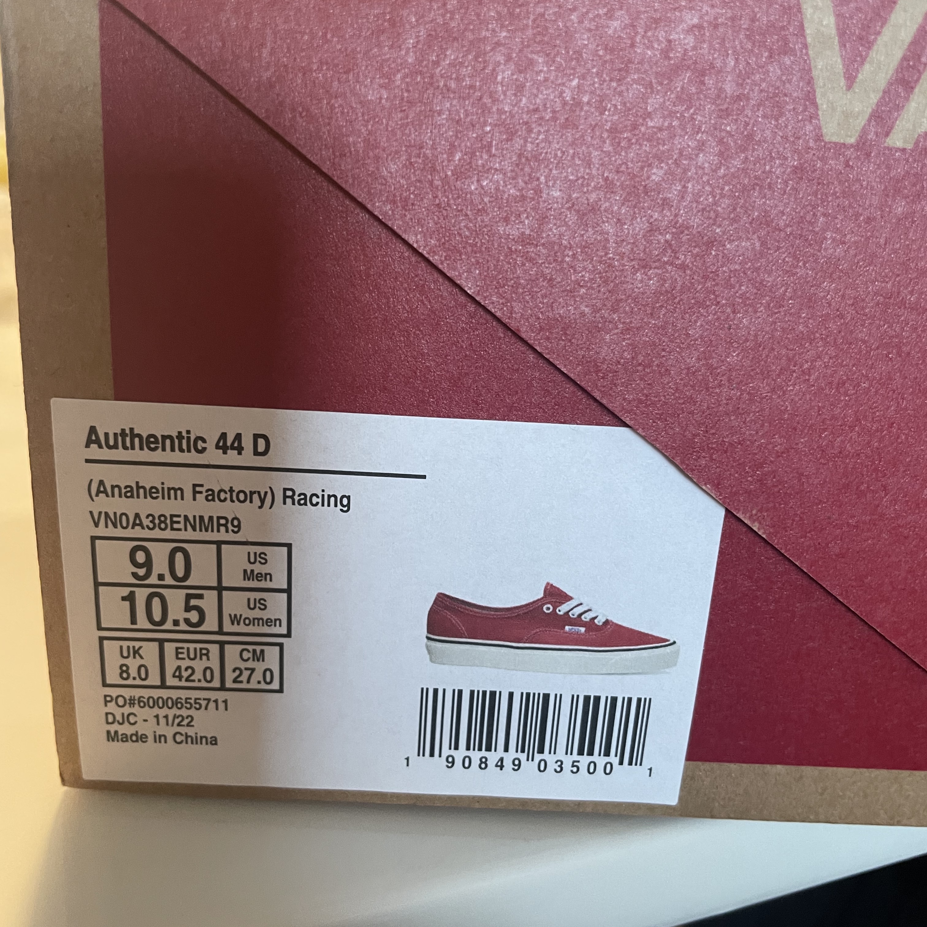 Vans Authentic 44 DX Anaheim Factory Racing Red 착용 스타일 - 1