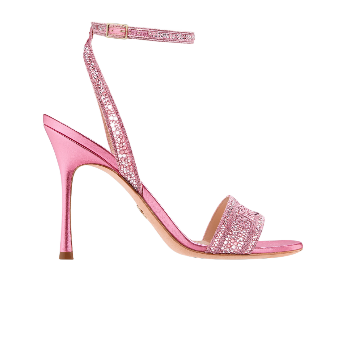 (W) 디올 디웨이 힐 샌들 핑크 코튼 자수 메탈릭 쓰레드 스트라스((W) Dior Dway Heeled Sandal Pink Cotton Embroidered Metallic Thread Strass) - 1