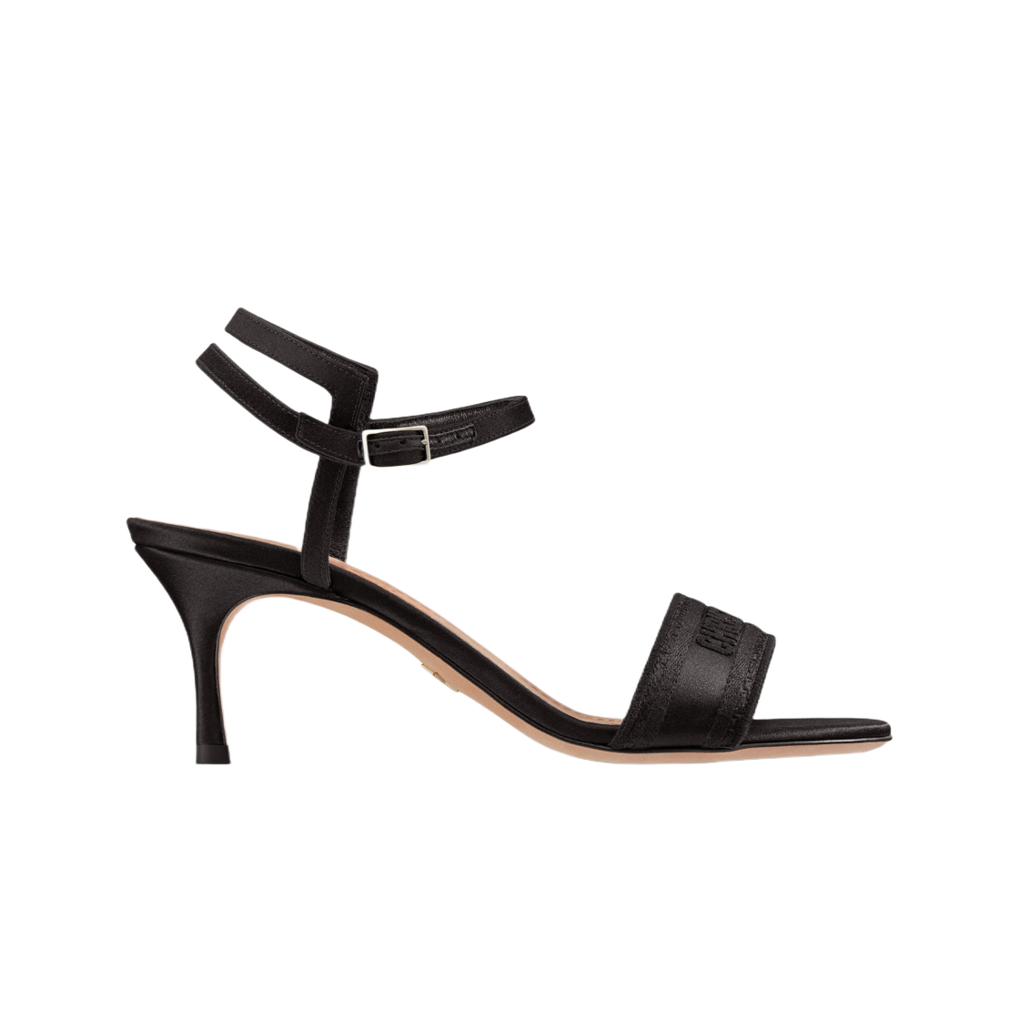 (W) 디올 디웨이 힐 샌들 블랙 자수 사틴 코튼((W) Dior Dway Heeled Sandal Black Embroidered Satin Cotton) - 1
