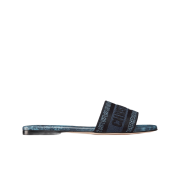 (W) Dior Dway Slide Embroidered Denim Blue Multicolor Toile De Jouy Sauvage Motif